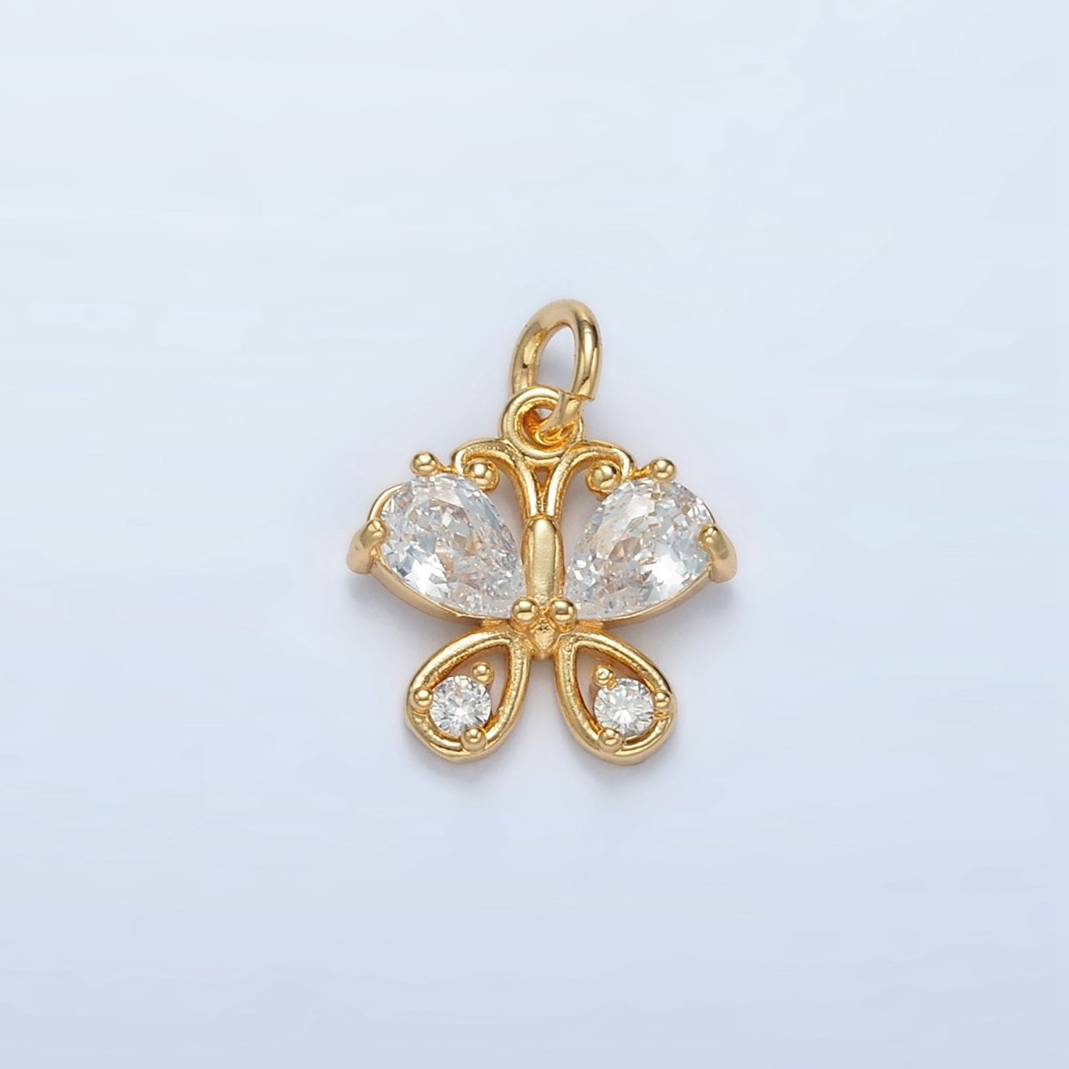 24K Gold Filled Clear CZ Butterfly Charm | D - 858 - DLUXCA