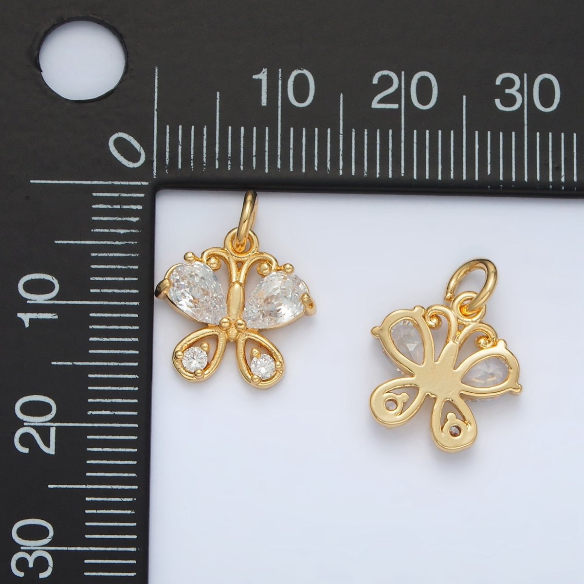 24K Gold Filled Clear CZ Butterfly Charm | D - 858 - DLUXCA