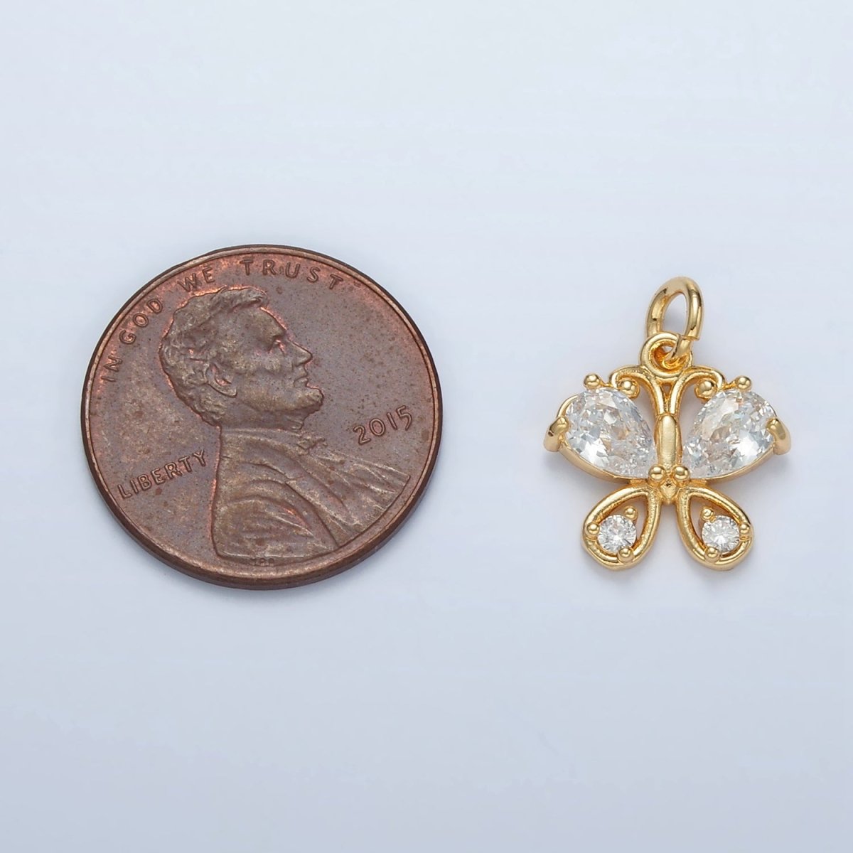 24K Gold Filled Clear CZ Butterfly Charm | D - 858 - DLUXCA