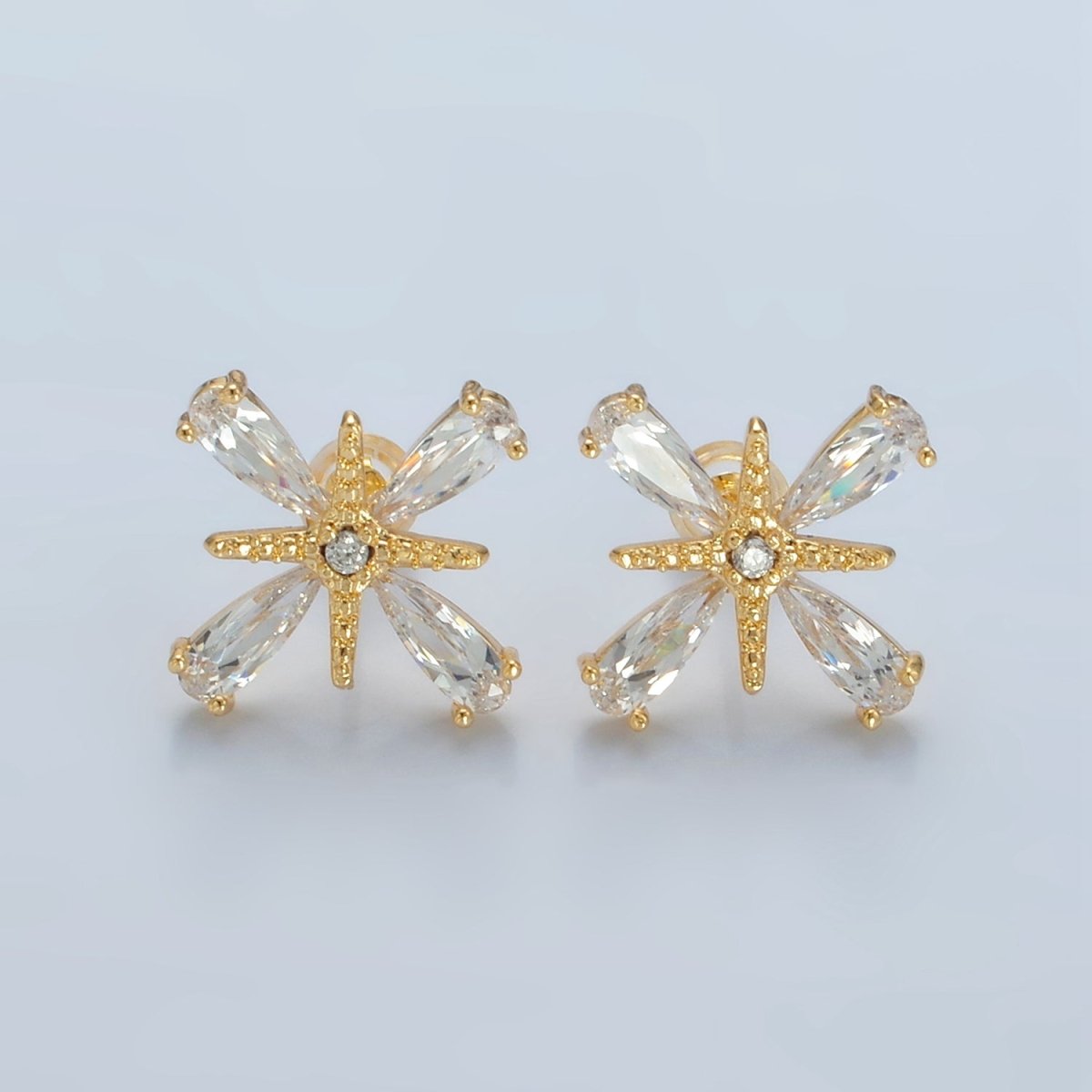 24K Gold Filled Clear CZ Celestial Star Flower Stud Earrings | AD754 - DLUXCA