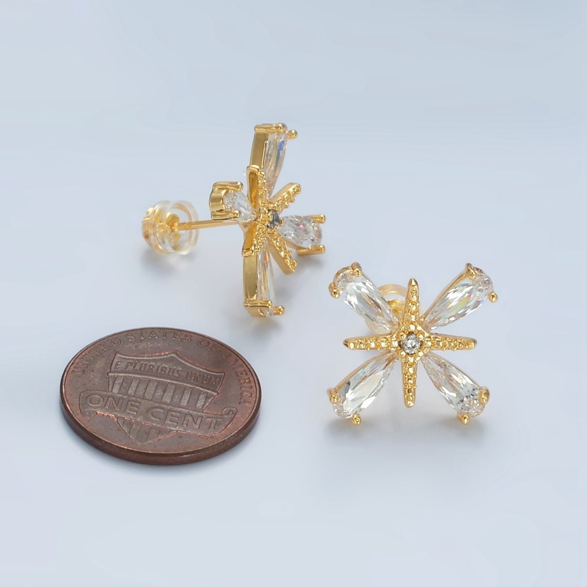 24K Gold Filled Clear CZ Celestial Star Flower Stud Earrings | AD754 - DLUXCA