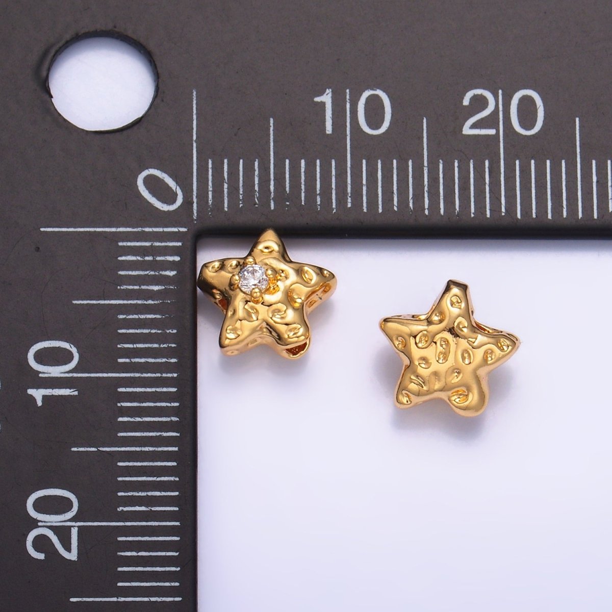 24K Gold Filled Clear CZ Celestial Star Hammered Bead | B171 - DLUXCA