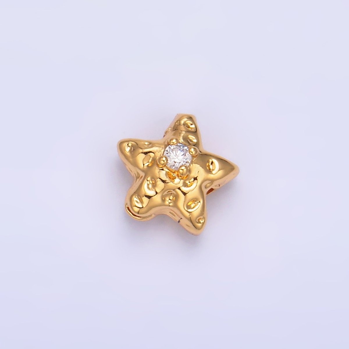 24K Gold Filled Clear CZ Celestial Star Hammered Bead | B171 - DLUXCA