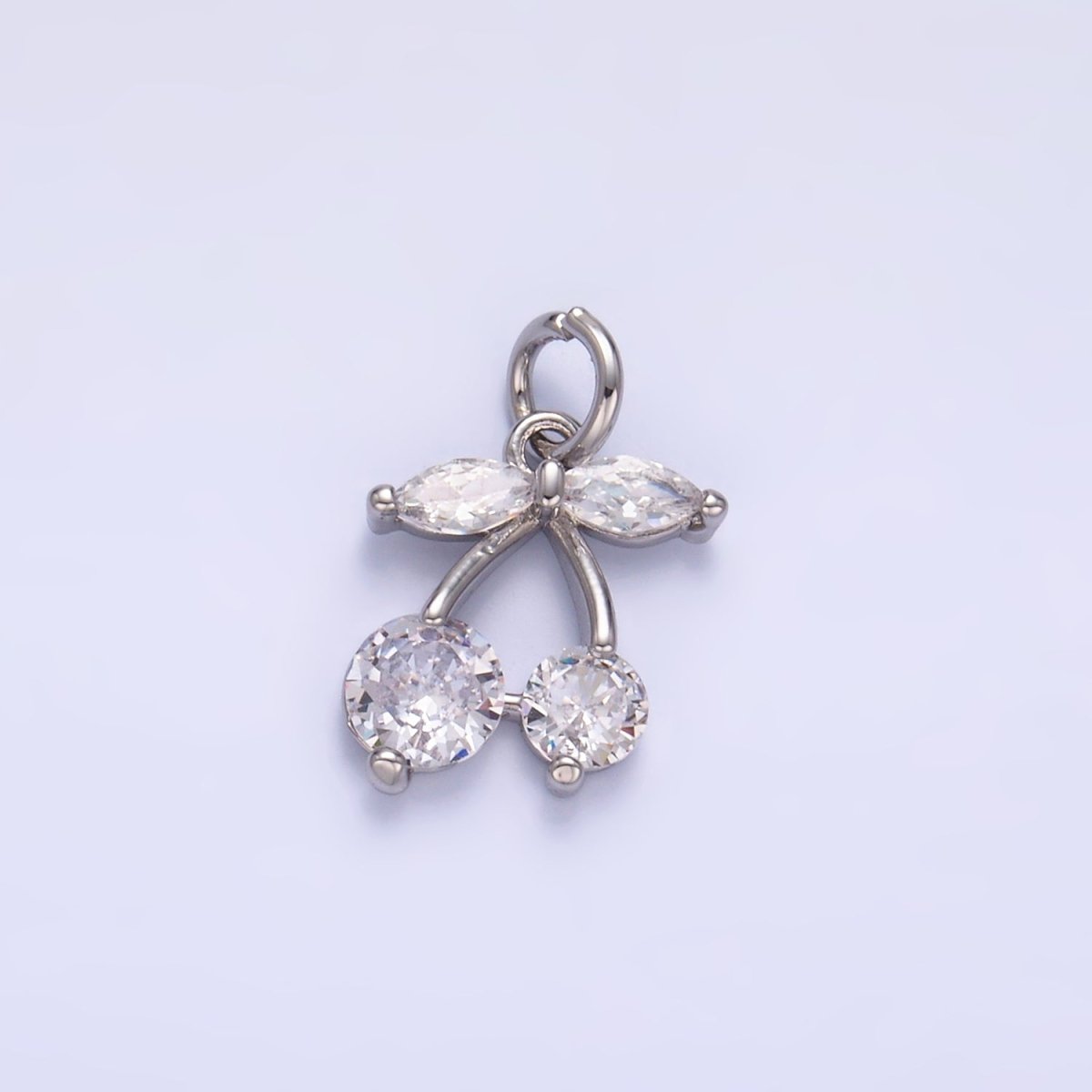 24K Gold Filled Clear CZ Cherry Fruit Charm in Gold & Silver | W807 - DLUXCA