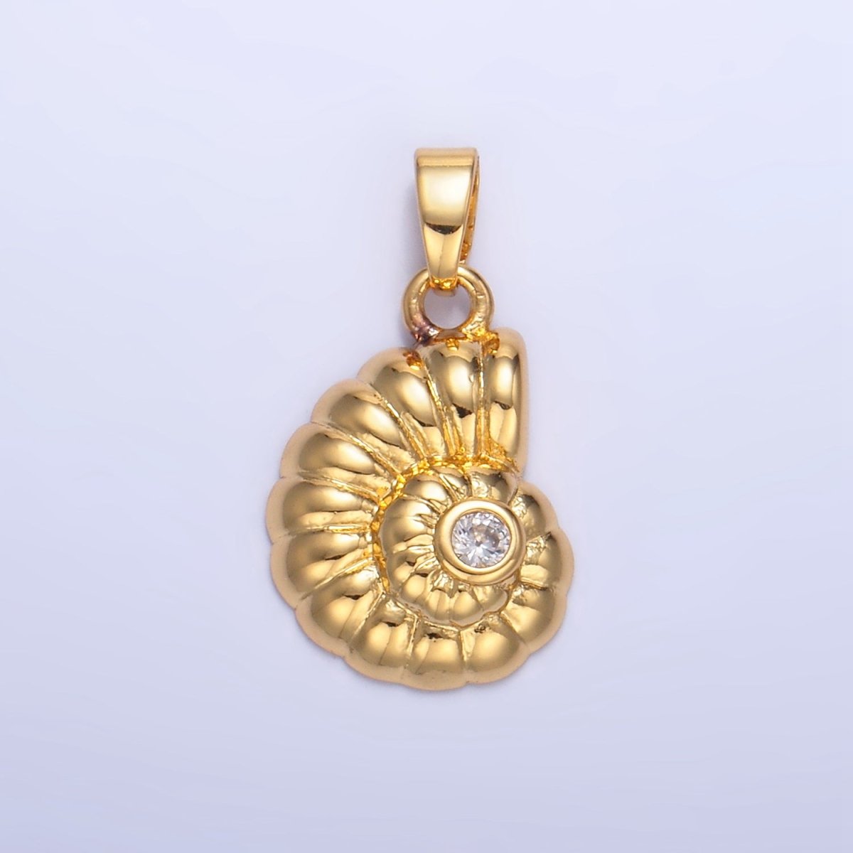 24K Gold Filled Clear CZ Clam Sea Shell Pendant | AA1046 - DLUXCA