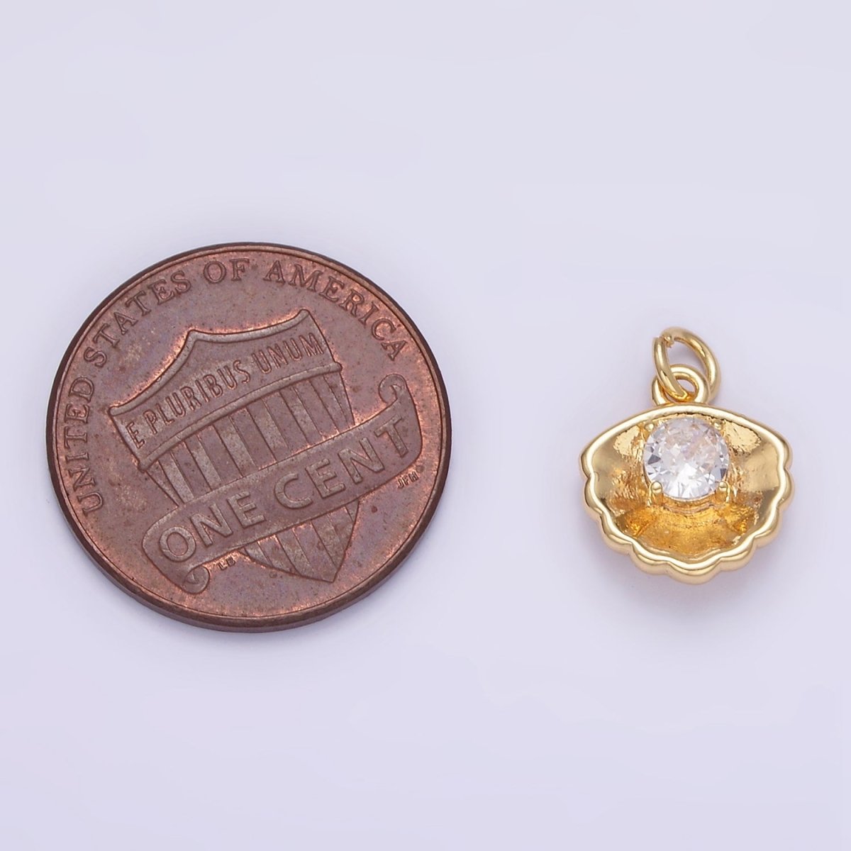 24K Gold Filled Clear CZ Clam Shell Mini Charm | AG844 - DLUXCA