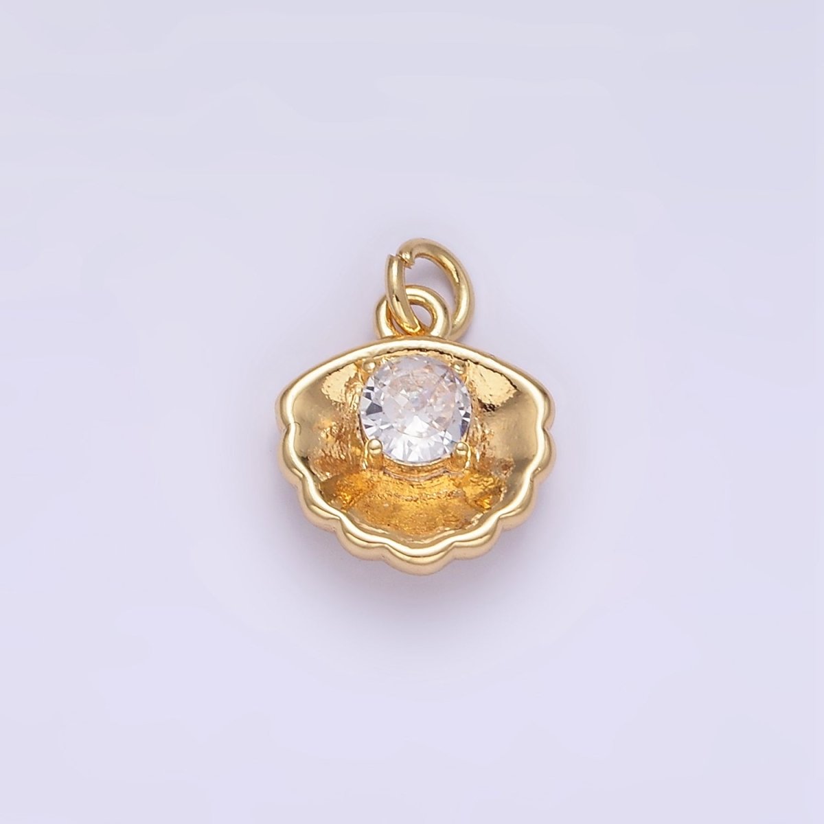 24K Gold Filled Clear CZ Clam Shell Mini Charm | AG844 - DLUXCA