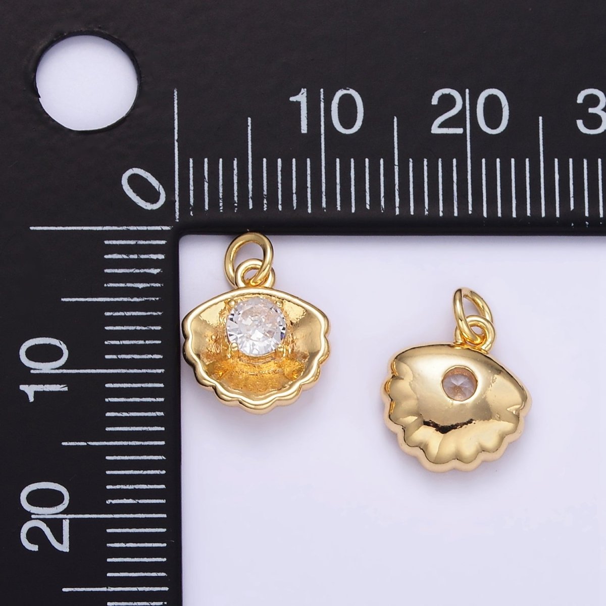 24K Gold Filled Clear CZ Clam Shell Mini Charm | AG844 - DLUXCA