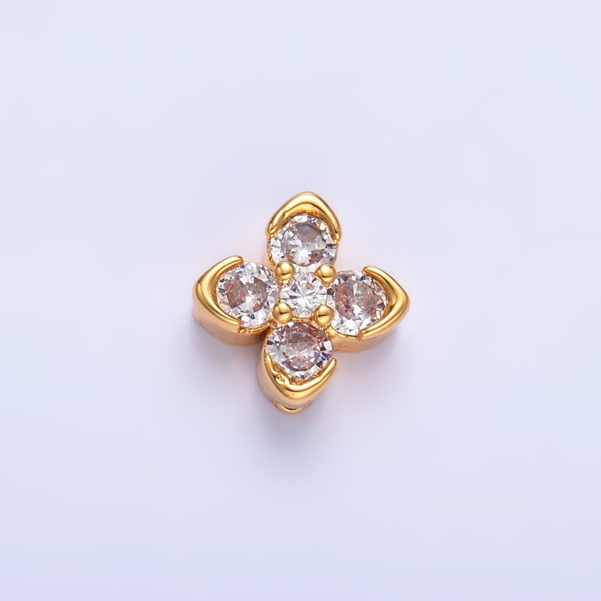 24K Gold Filled Clear CZ Clover Flower Bead | B317 - DLUXCA