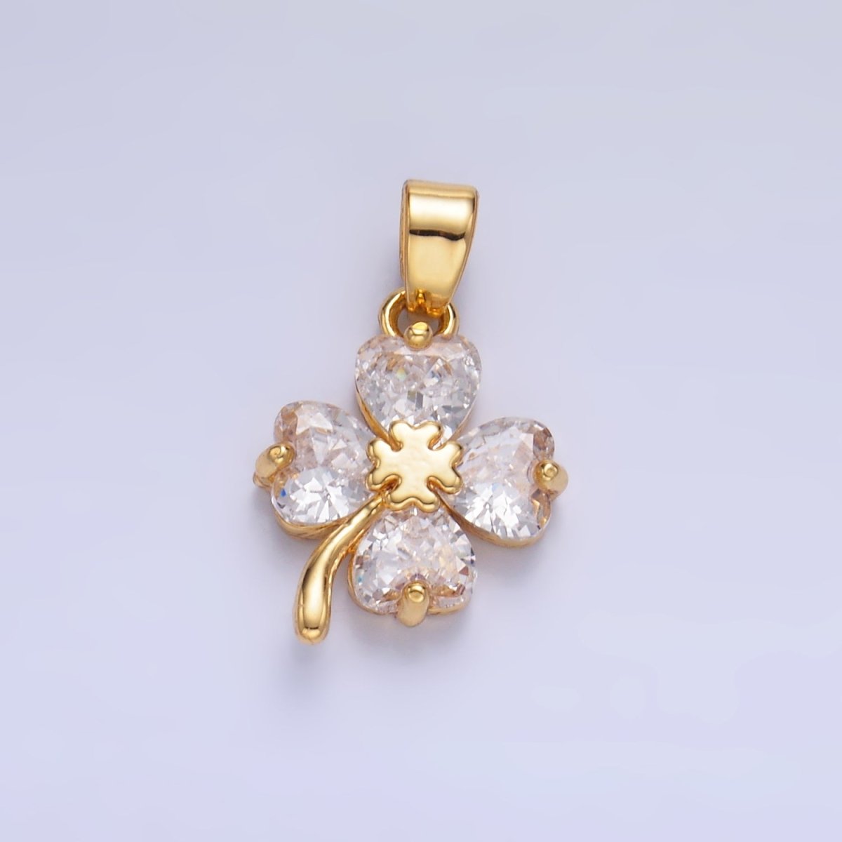 24K Gold Filled Clear CZ Clover Flower Pendant | AA1412 - DLUXCA