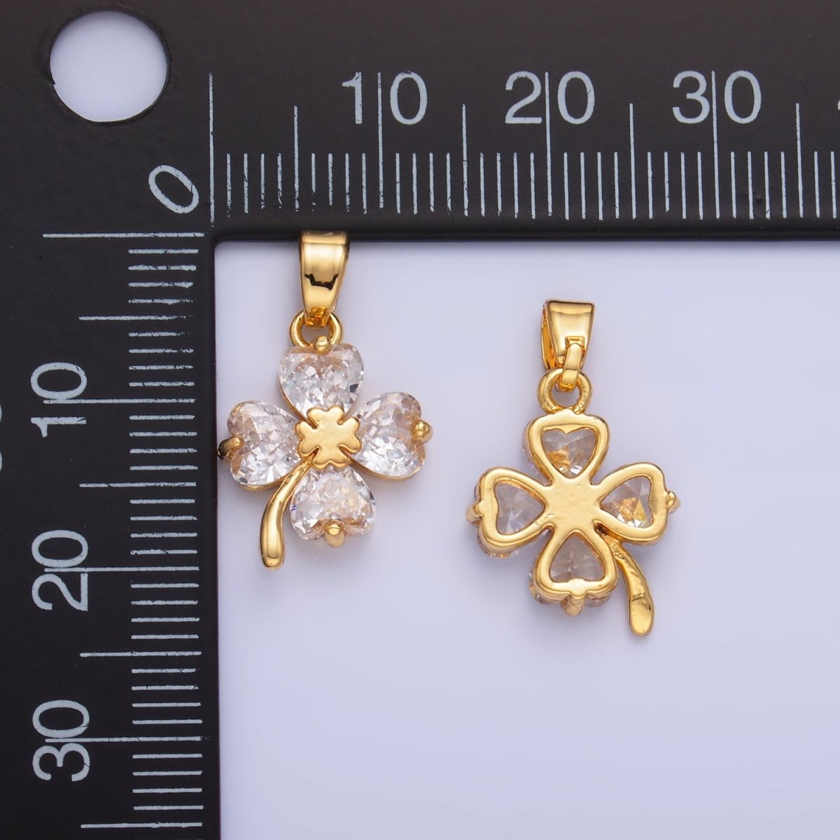 24K Gold Filled Clear CZ Clover Flower Pendant | AA1412 - DLUXCA