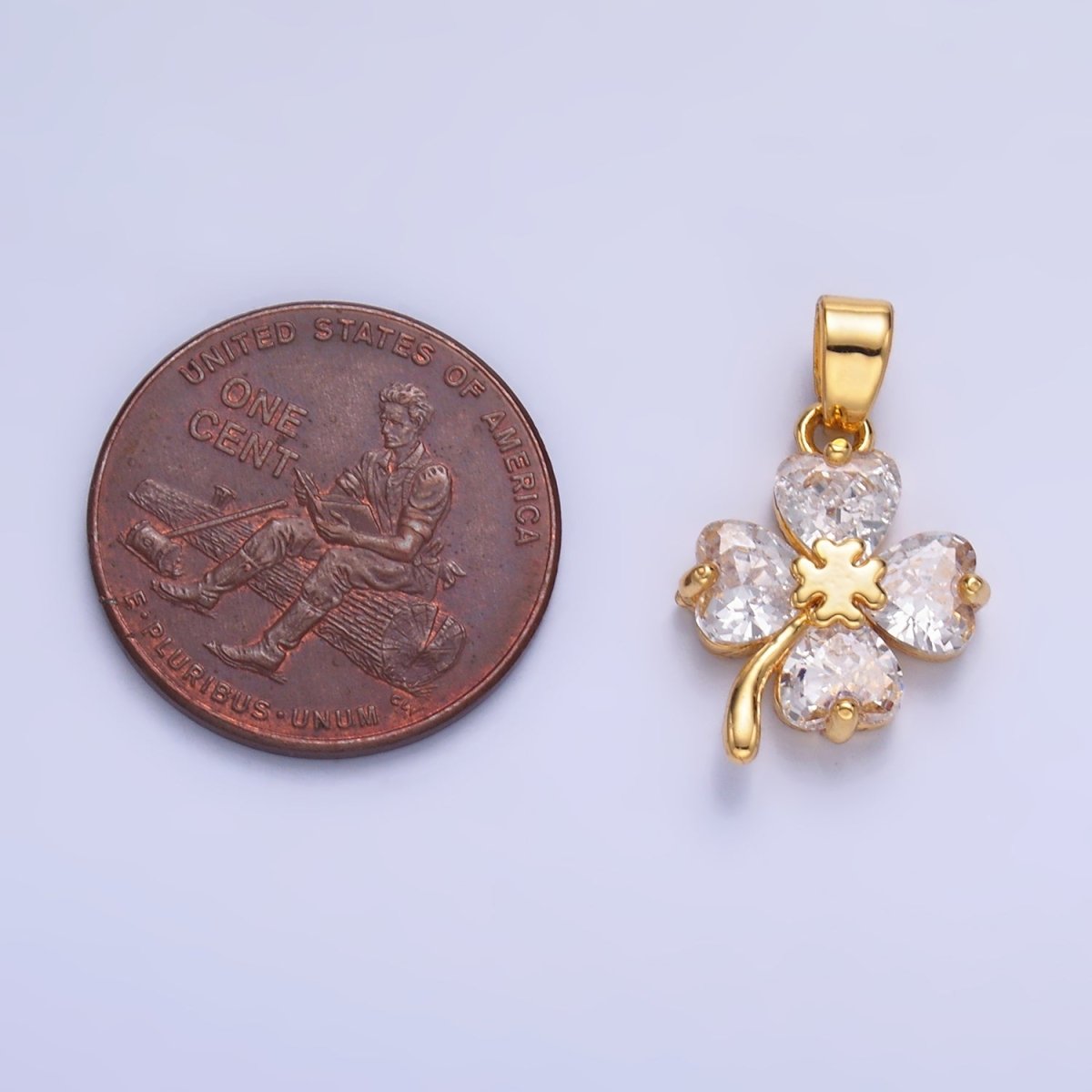 24K Gold Filled Clear CZ Clover Flower Pendant | AA1412 - DLUXCA