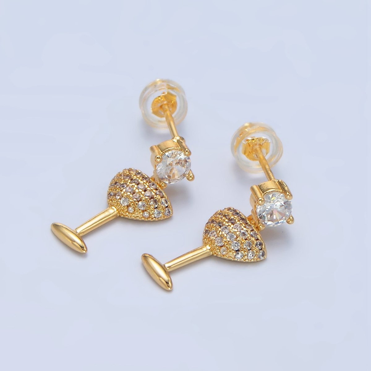 24K Gold Filled Clear CZ Cocktail Alcohol Drink Stud Earrings | AD - 679 - DLUXCA