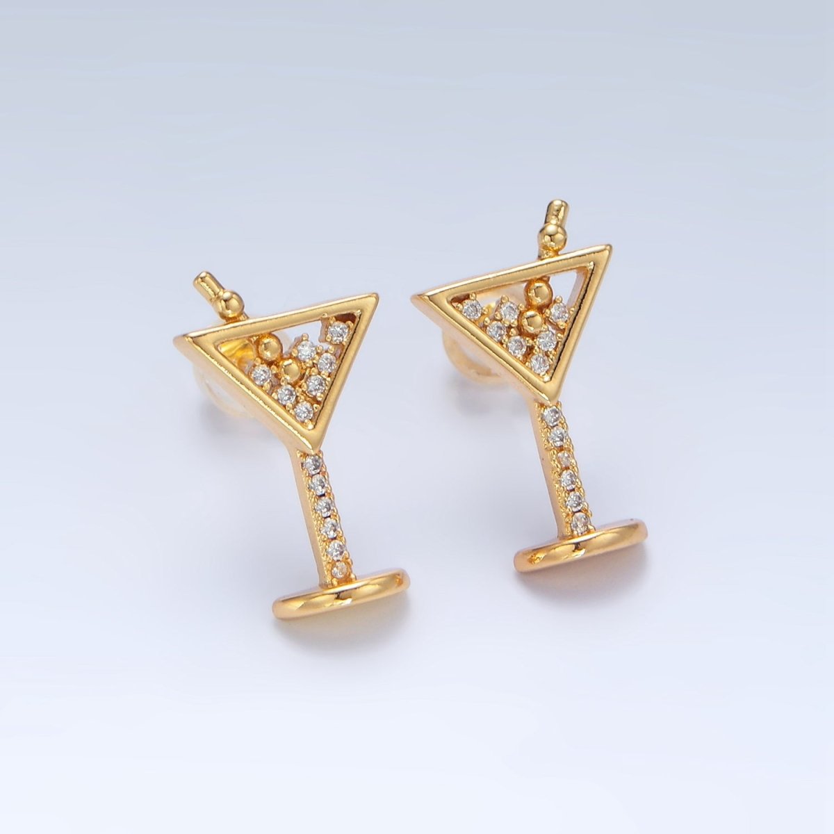 24K Gold Filled Clear CZ Cocktail Alcohol Drink Stud Earrings| AD - 693 - DLUXCA