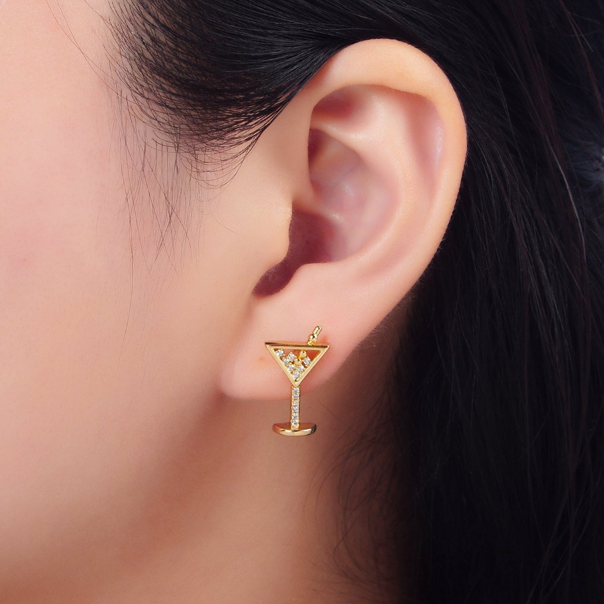 24K Gold Filled Clear CZ Cocktail Alcohol Drink Stud Earrings| AD - 693 - DLUXCA