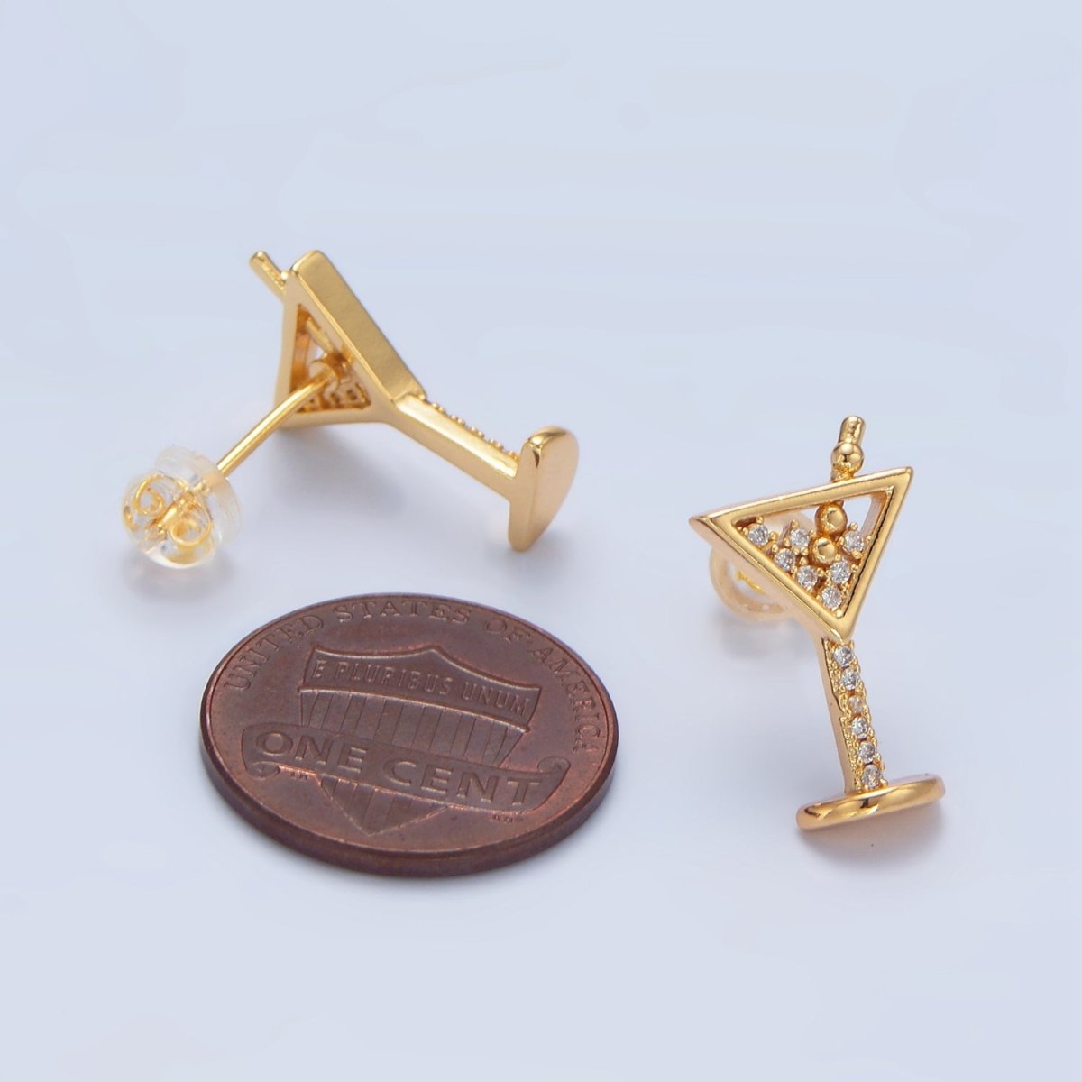 24K Gold Filled Clear CZ Cocktail Alcohol Drink Stud Earrings| AD - 693 - DLUXCA