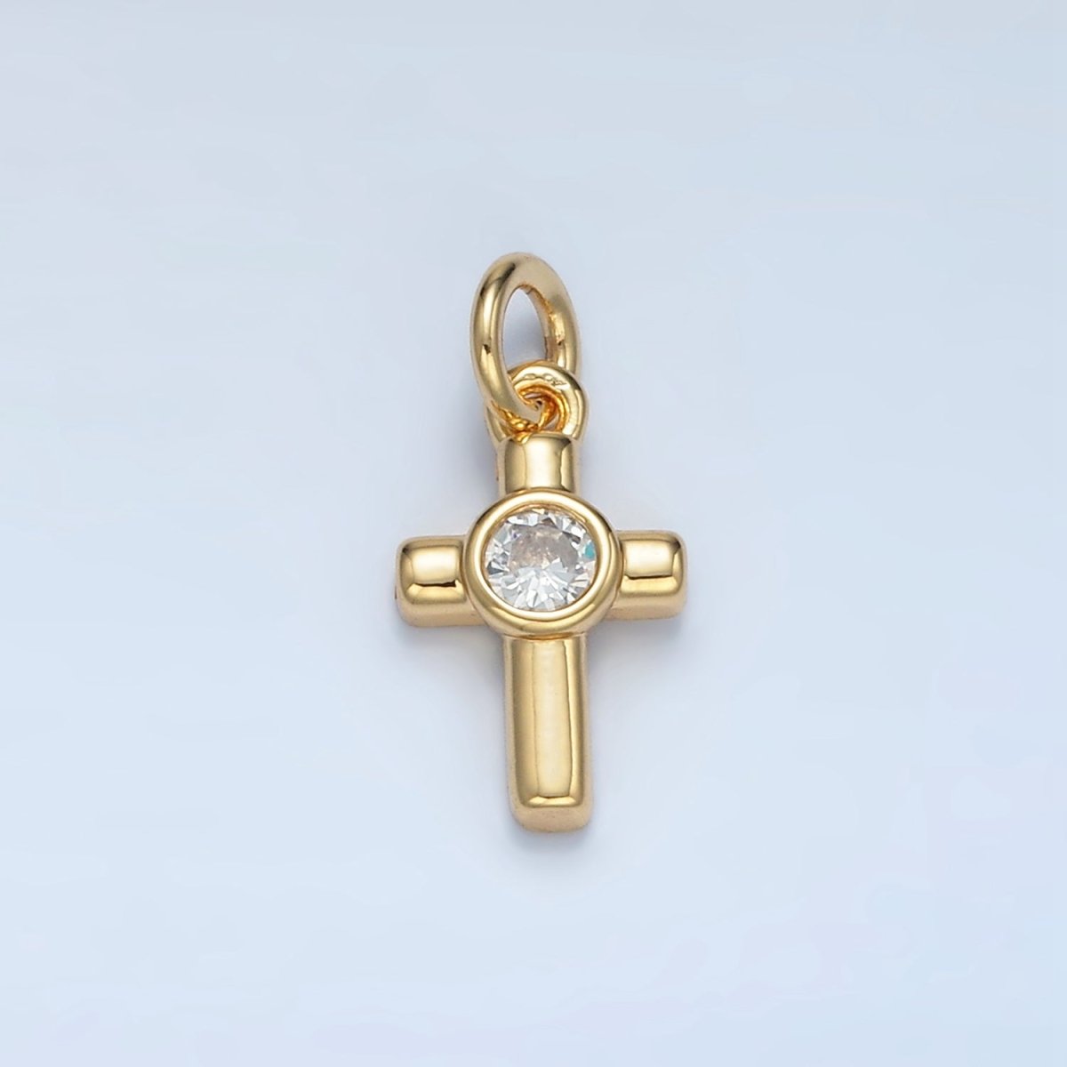 24K Gold Filled Clear CZ Cross Religious Mini Charm | E180 - DLUXCA