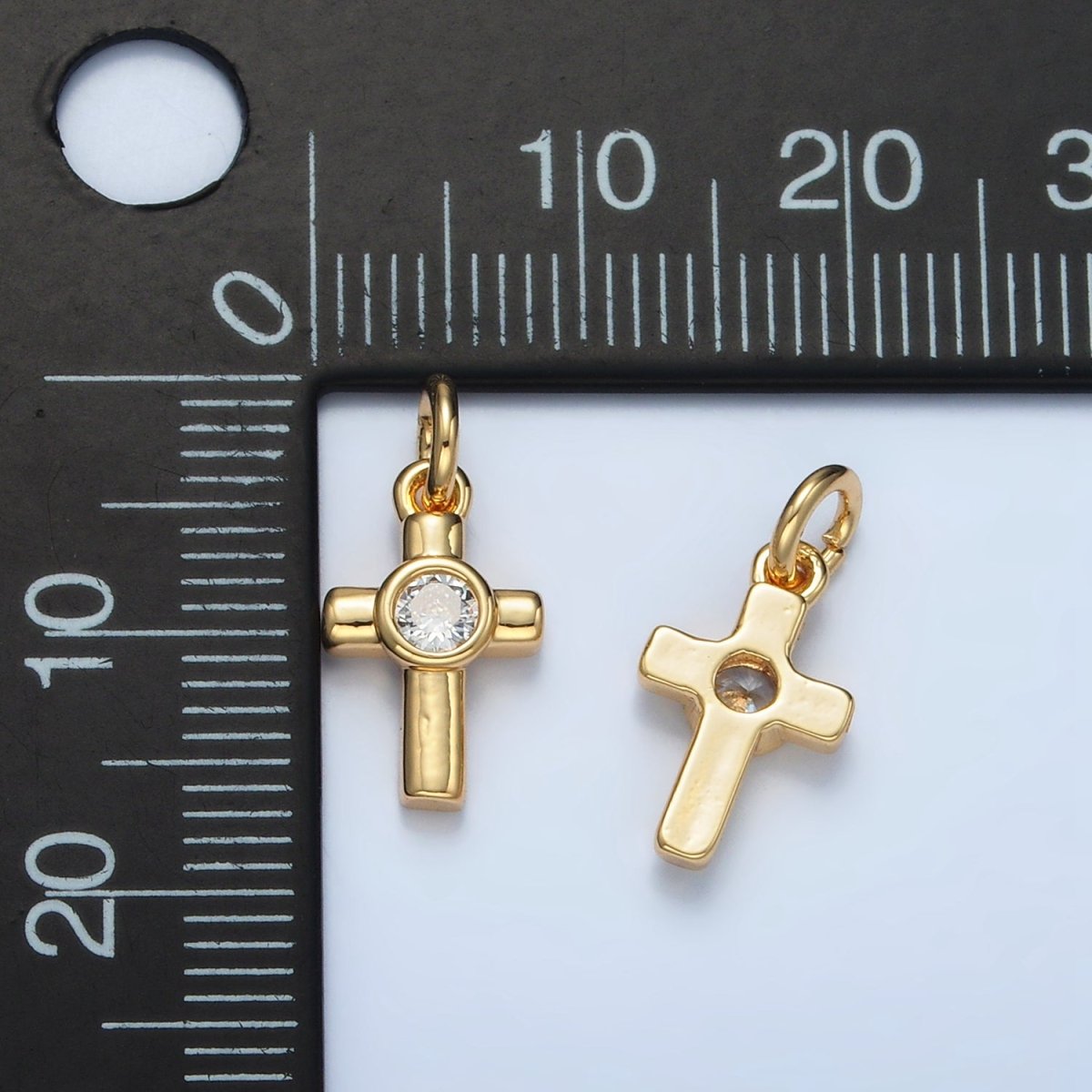 24K Gold Filled Clear CZ Cross Religious Mini Charm | E180 - DLUXCA