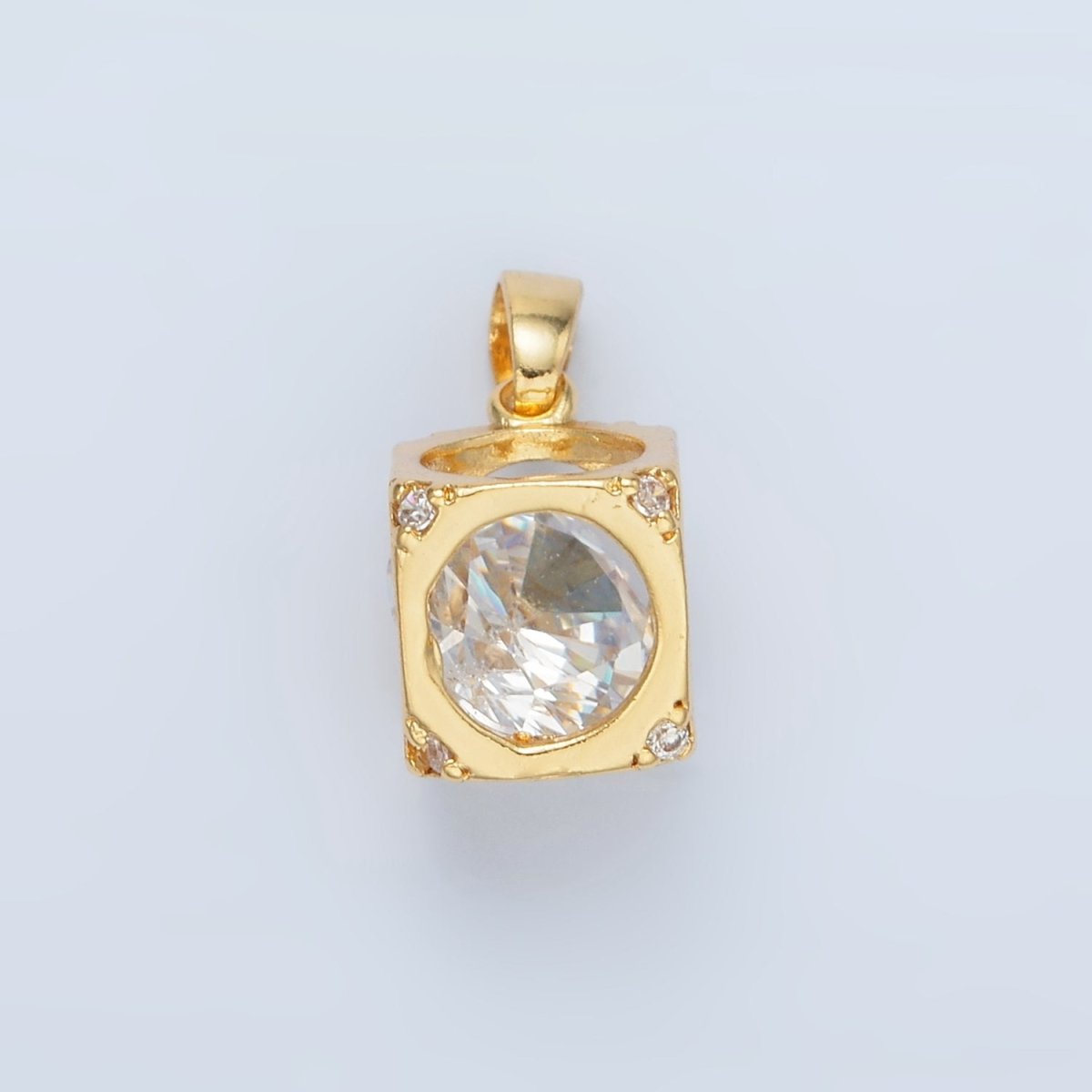 24K Gold Filled Clear CZ Cube Box Pendant | AA876 - DLUXCA