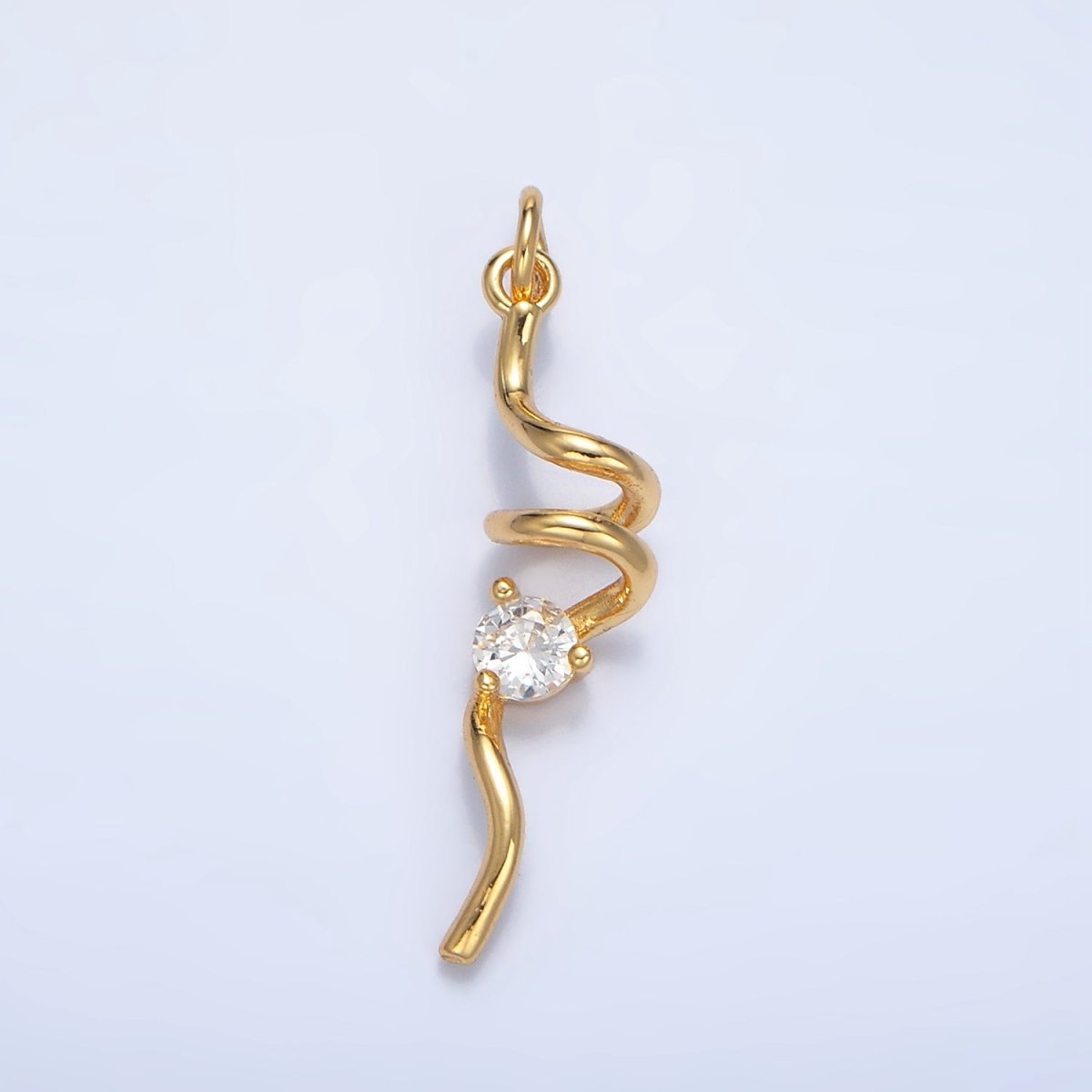 24K Gold Filled Clear CZ Curled Bar Geometric Charm in Gold & Silver | W023 - DLUXCA