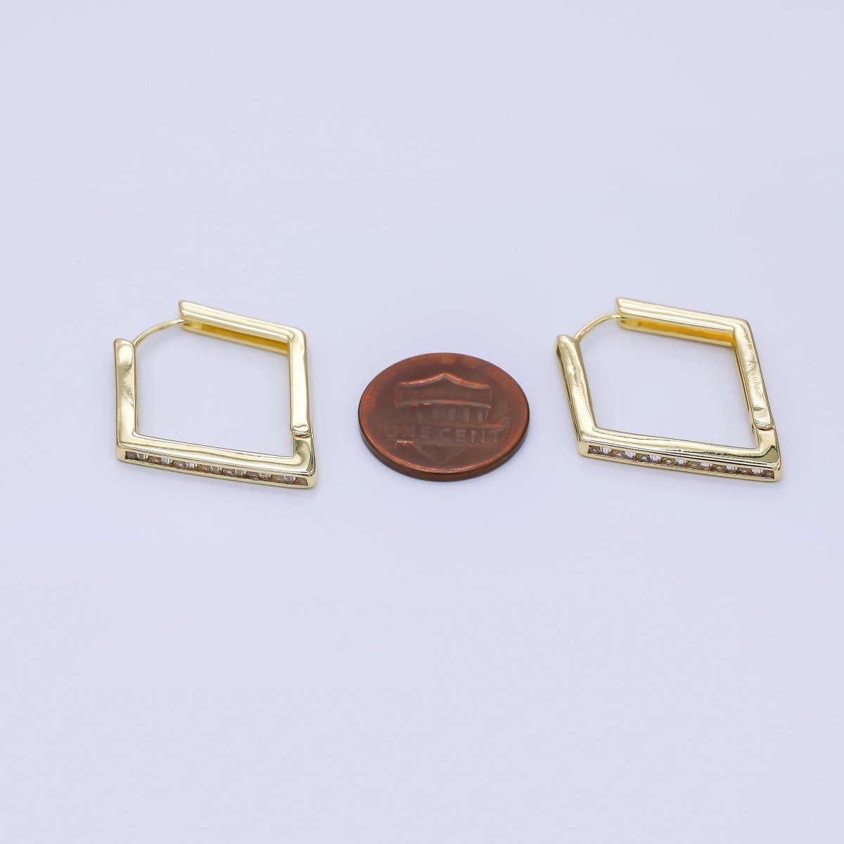 24K Gold Filled Clear CZ Diamond - Shaped Lever Back Hoops Earrings | AJ - 059 - DLUXCA