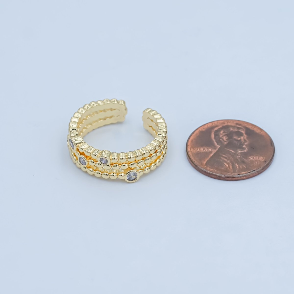 24K Gold Filled Clear CZ Dotted Bubble Triple Band Ring | O999 - DLUXCA