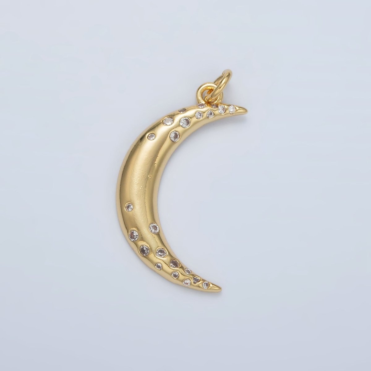 24K Gold Filled Clear CZ Dotted Celestial Crescent Moon Charm | E002 - DLUXCA