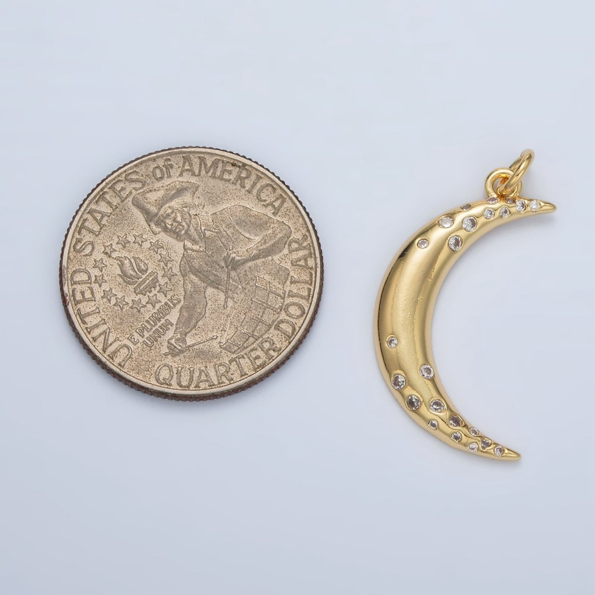 24K Gold Filled Clear CZ Dotted Celestial Crescent Moon Charm | E002 - DLUXCA