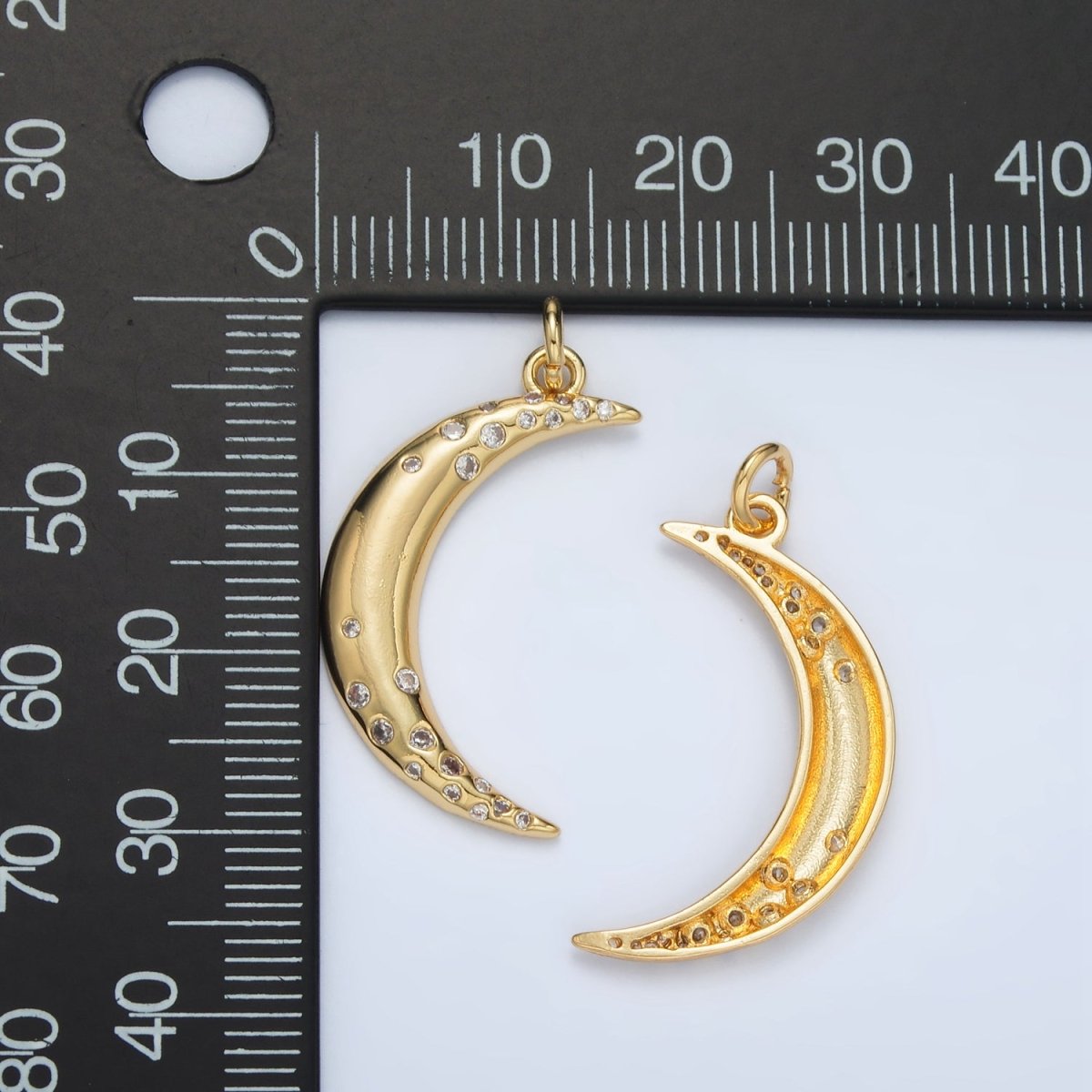 24K Gold Filled Clear CZ Dotted Celestial Crescent Moon Charm | E002 - DLUXCA