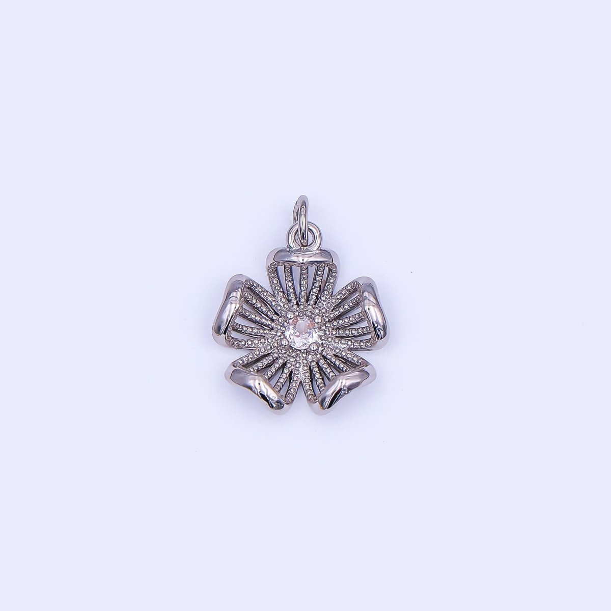 24K Gold Filled Clear CZ Dotted Flower Charm in Gold & Silver | AF434 - DLUXCA