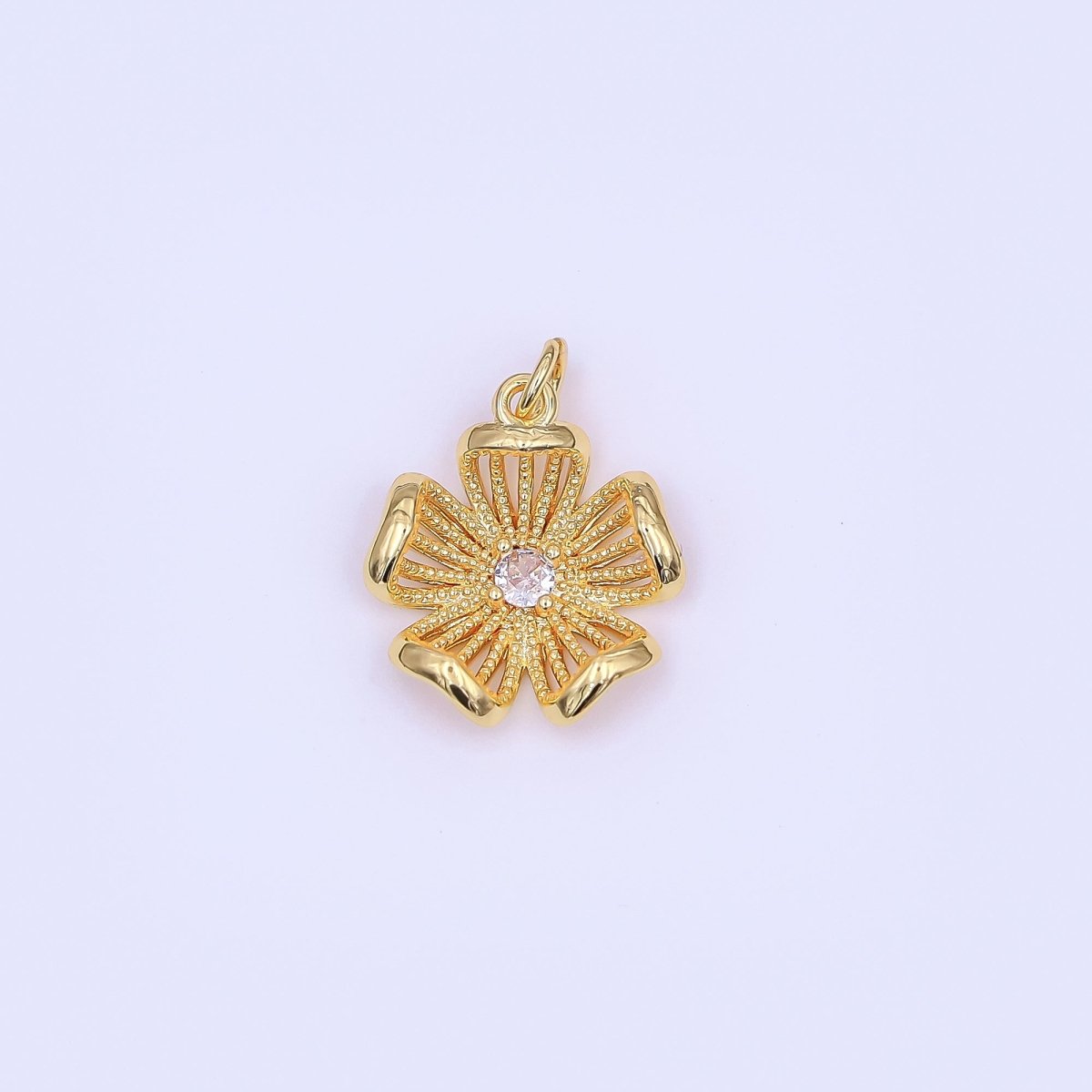 24K Gold Filled Clear CZ Dotted Flower Charm in Gold & Silver | AF434 - DLUXCA