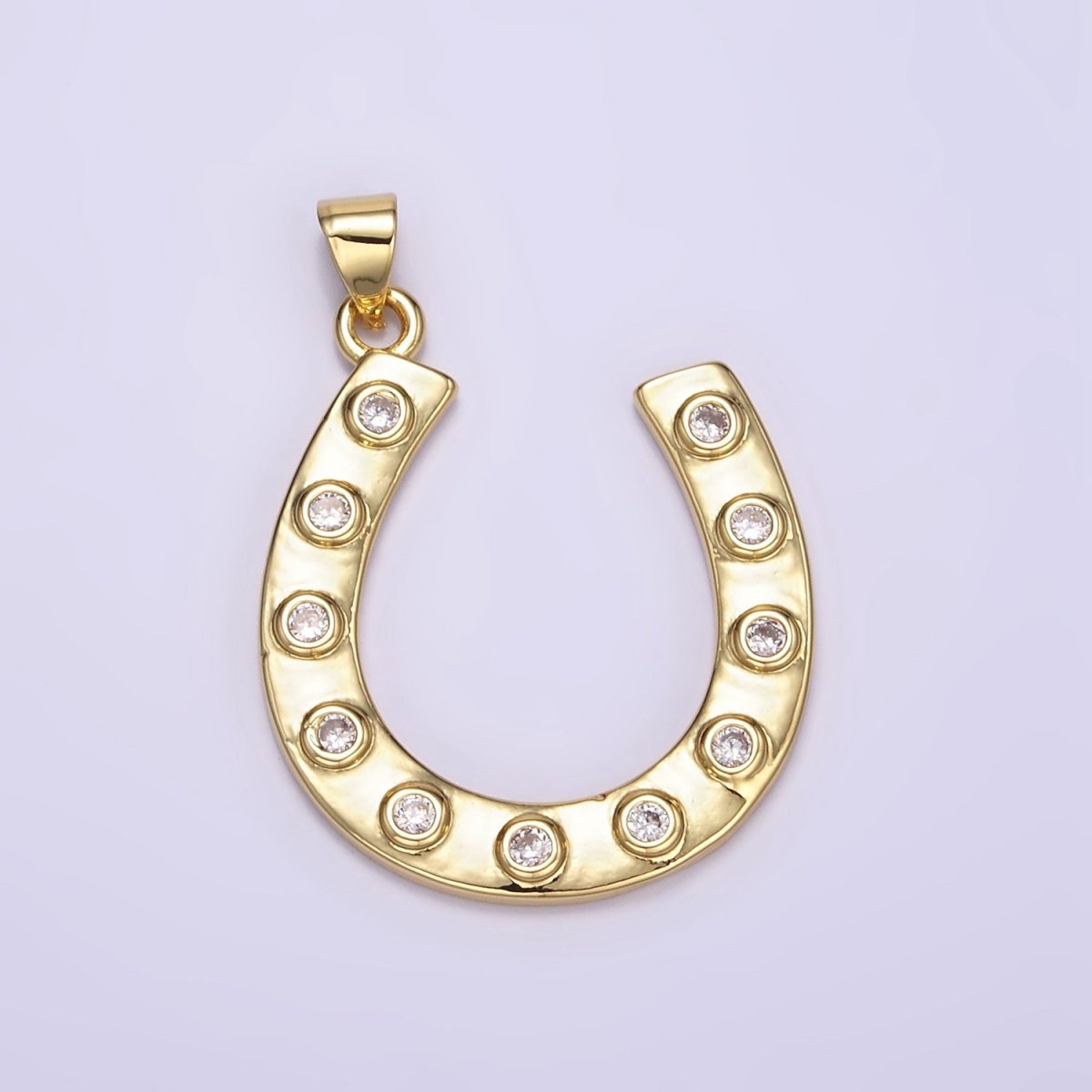24K Gold Filled Clear CZ Dotted Horseshoe Pendant | AA072 - DLUXCA