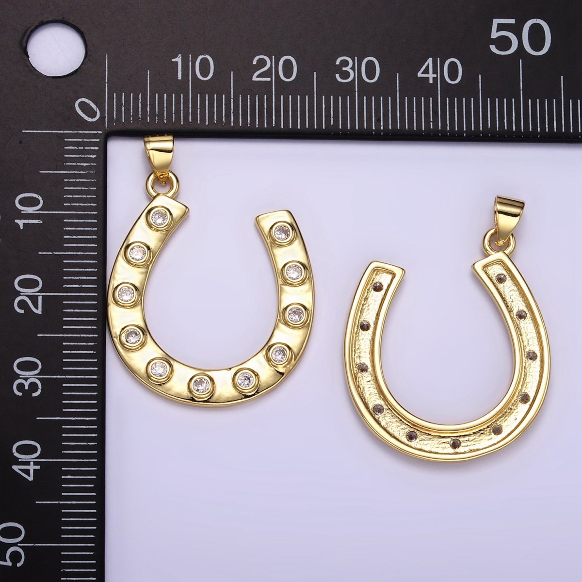 24K Gold Filled Clear CZ Dotted Horseshoe Pendant | AA072 - DLUXCA