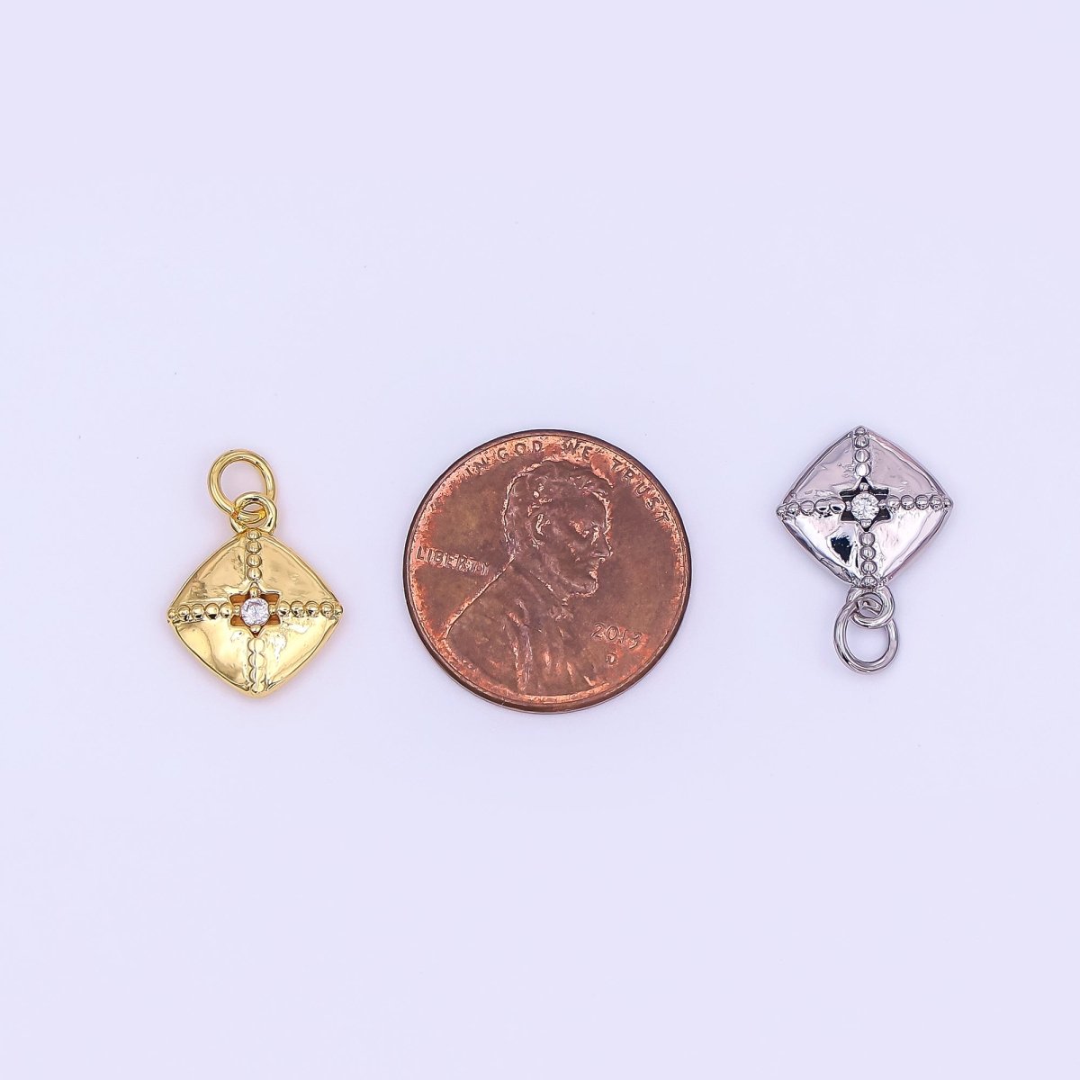 24K Gold Filled Clear CZ Dotted Rhombus Charm in Gold & Silver | AF427 - DLUXCA