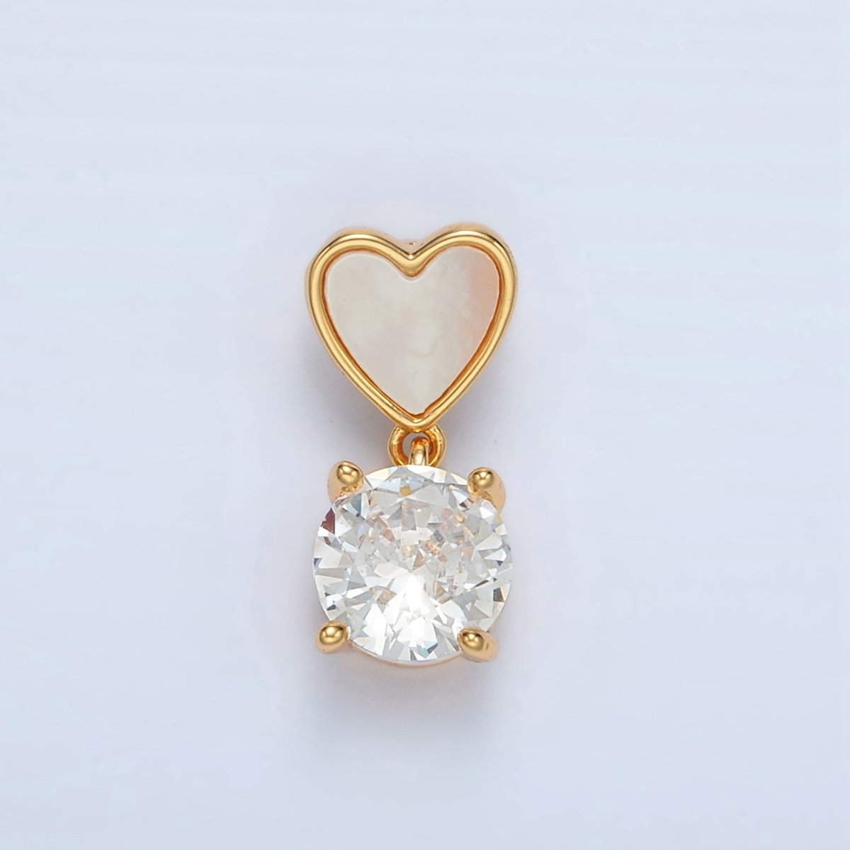 24K Gold Filled Clear CZ Drop Shell Pearl Heart Back Loop Pendant in Gold & Silver | AA1512 - DLUXCA