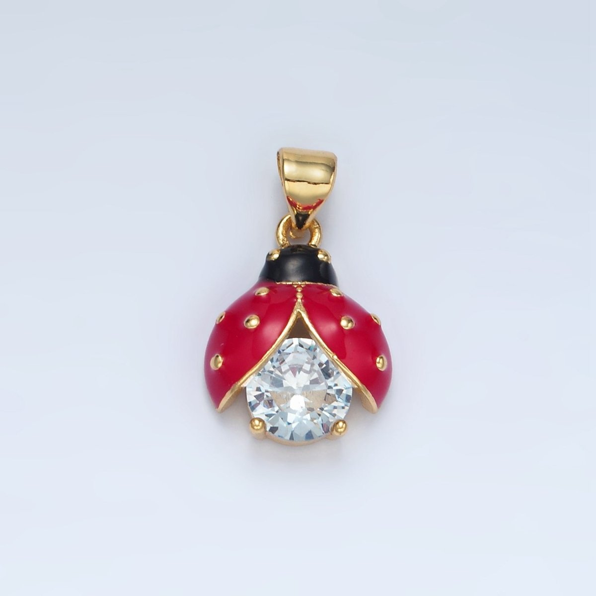 24K Gold Filled Clear CZ Enamel Lucky Ladybug Insect Pendant | I185 - DLUXCA