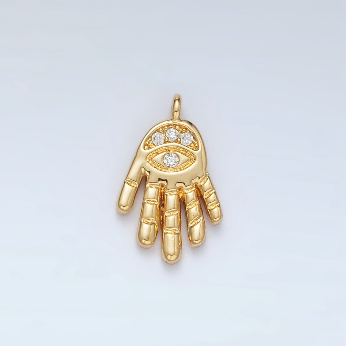 24K Gold Filled Clear CZ Evil Eye Hamsa Hand Religious Charm | M808 - DLUXCA