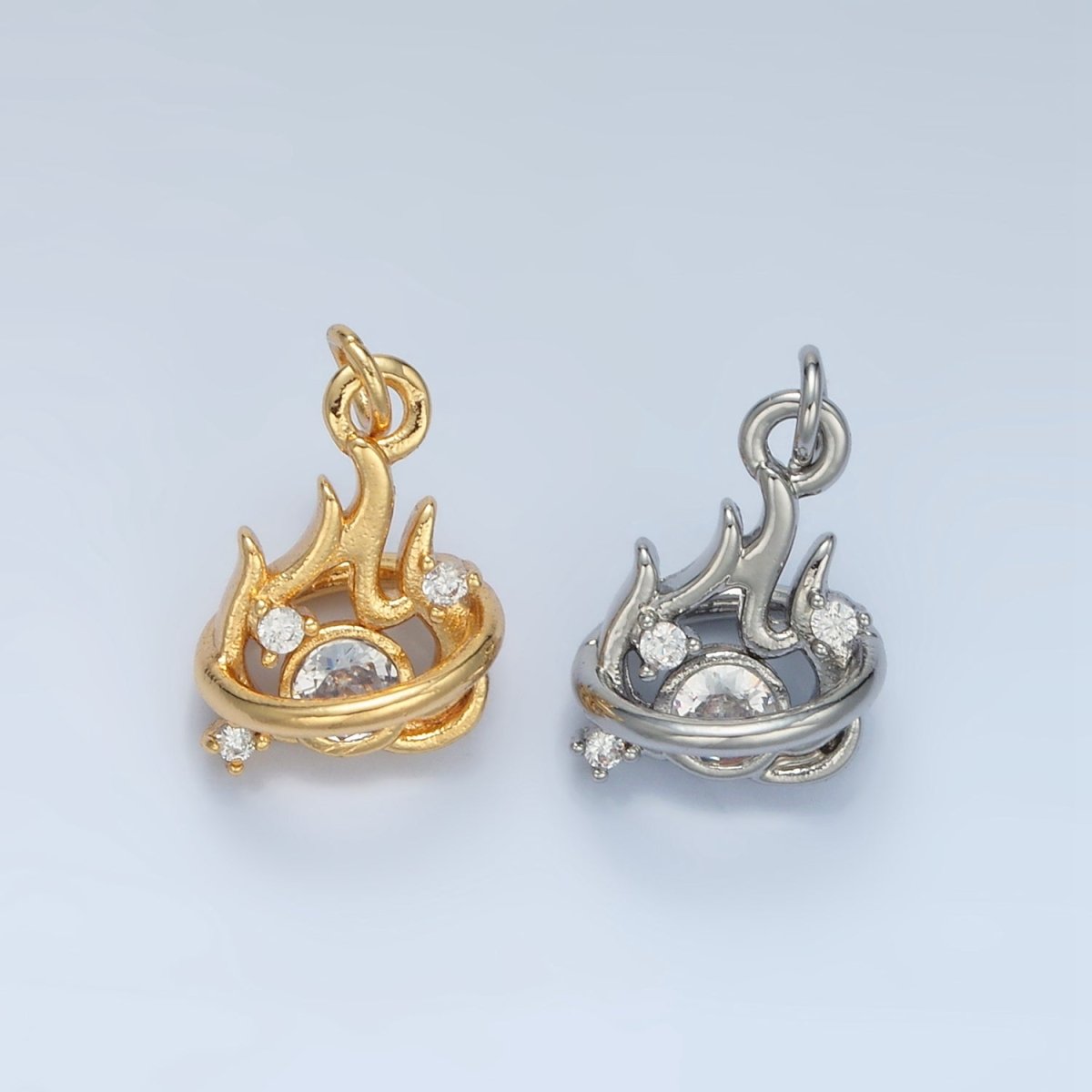 24K Gold Filled Clear CZ Fire Flame Mini Charm in Gold & Silver | E379 - DLUXCA