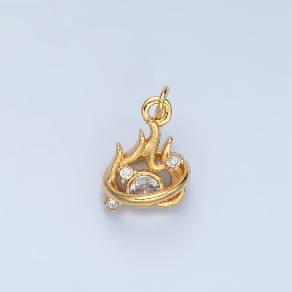 24K Gold Filled Clear CZ Fire Flame Mini Charm in Gold & Silver | E379 - DLUXCA