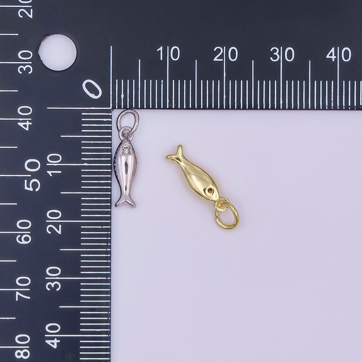 24K Gold Filled Clear CZ Fish Minimalist 3D Multidimensional Charm | AF432 - DLUXCA