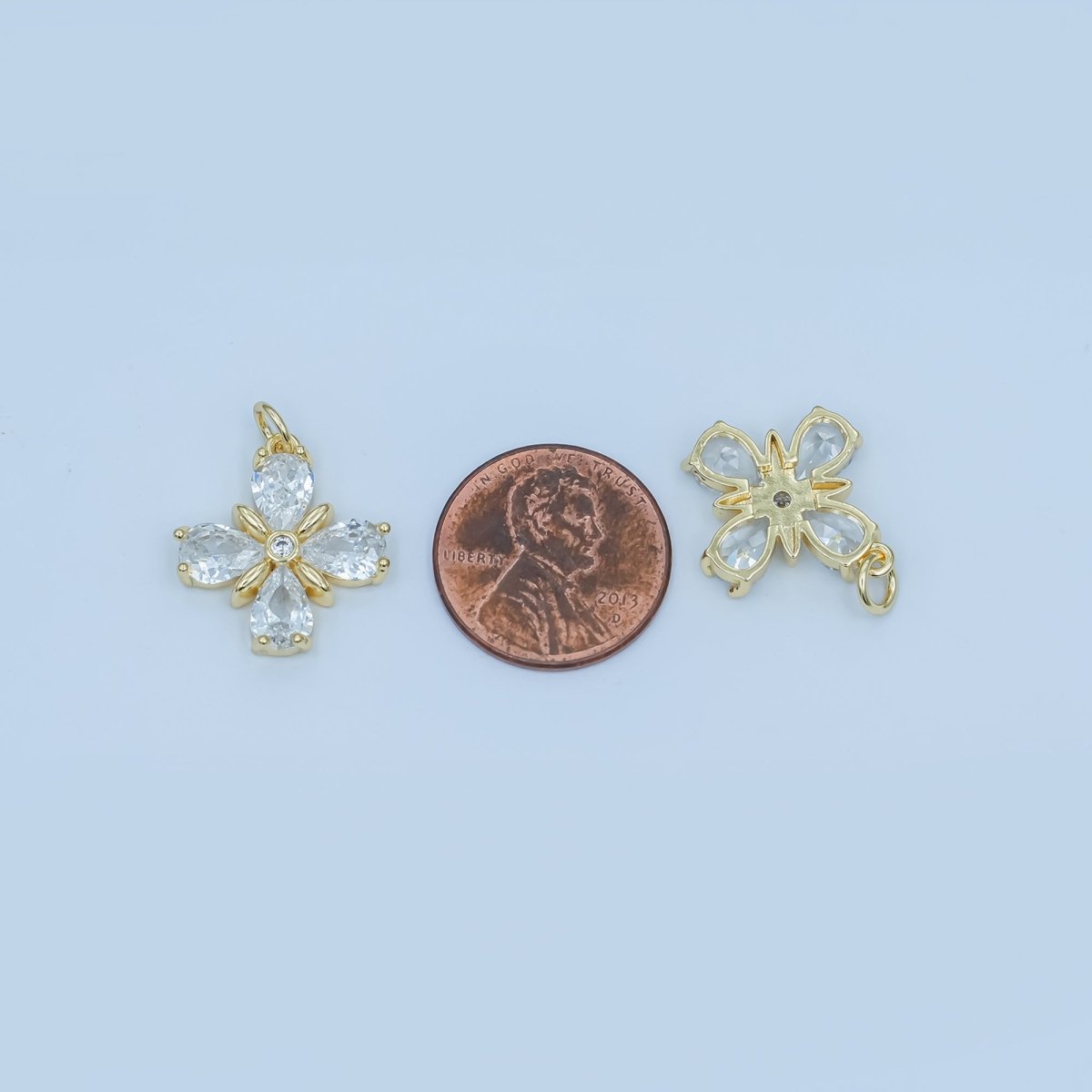 24K Gold Filled Clear CZ Flower Clover Charm | C791 - DLUXCA