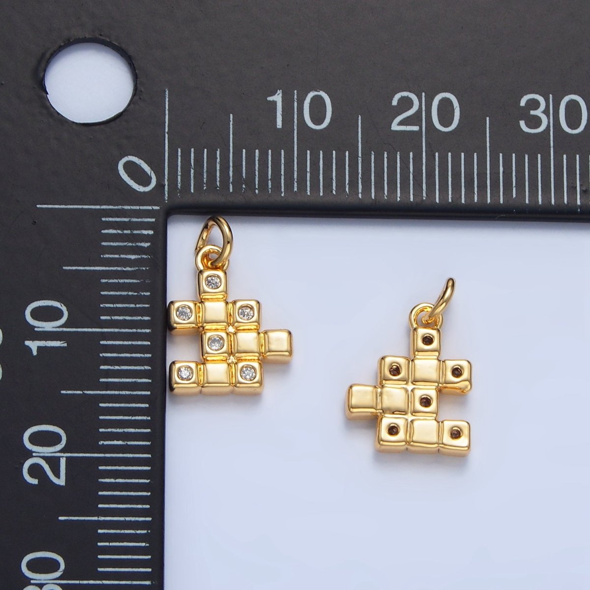 24K Gold Filled Clear CZ Geometric Cube Mini Charm | X861 - DLUXCA