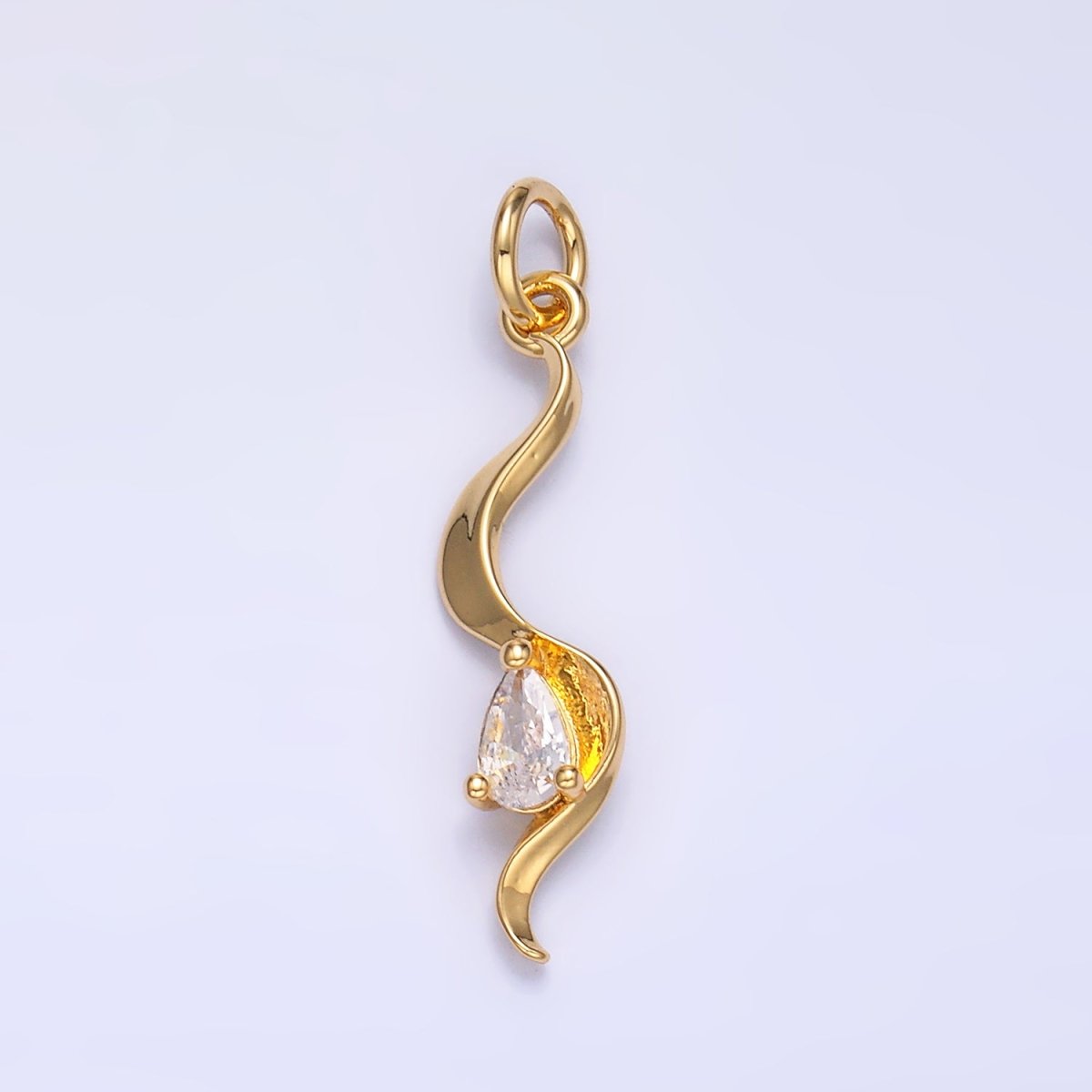 24K Gold Filled Clear CZ Geometric Curve Charm in Gold & Silver | W813 - DLUXCA