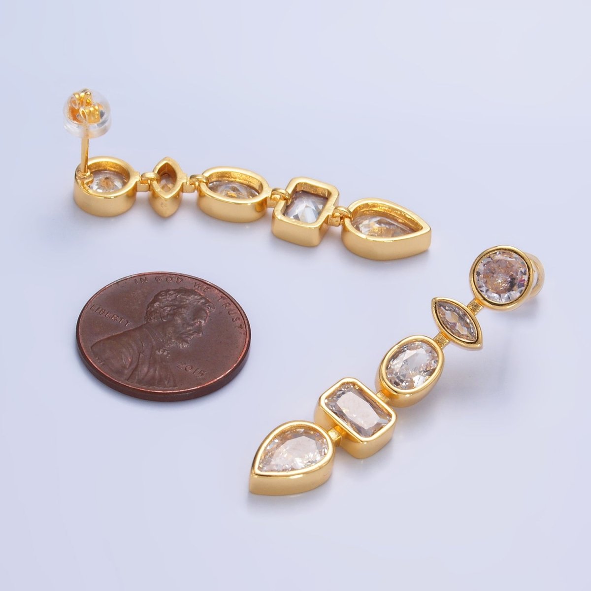 24K Gold Filled Clear CZ Geometric Drop Stud Earrings | AI496 - DLUXCA