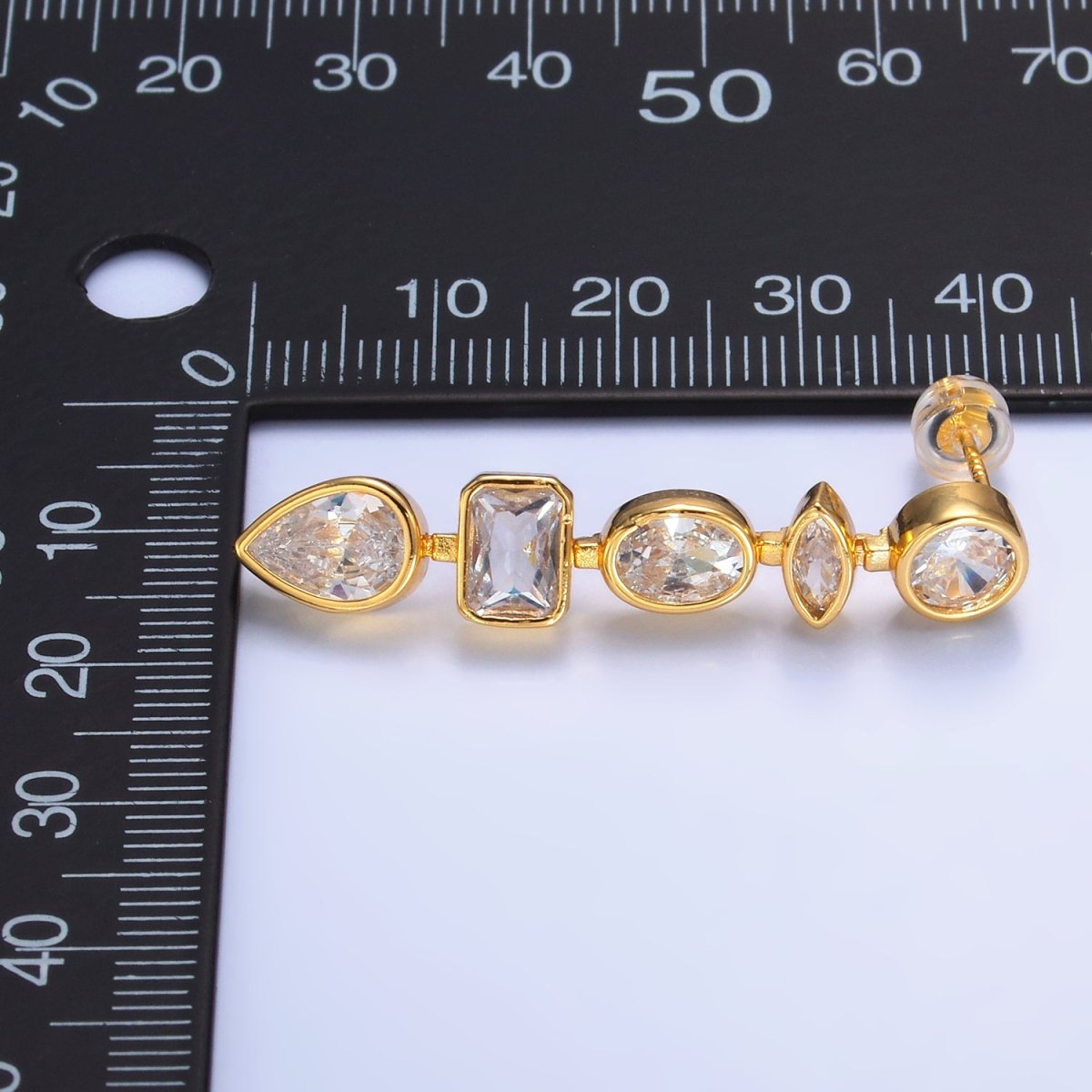 24K Gold Filled Clear CZ Geometric Drop Stud Earrings | V350 - DLUXCA