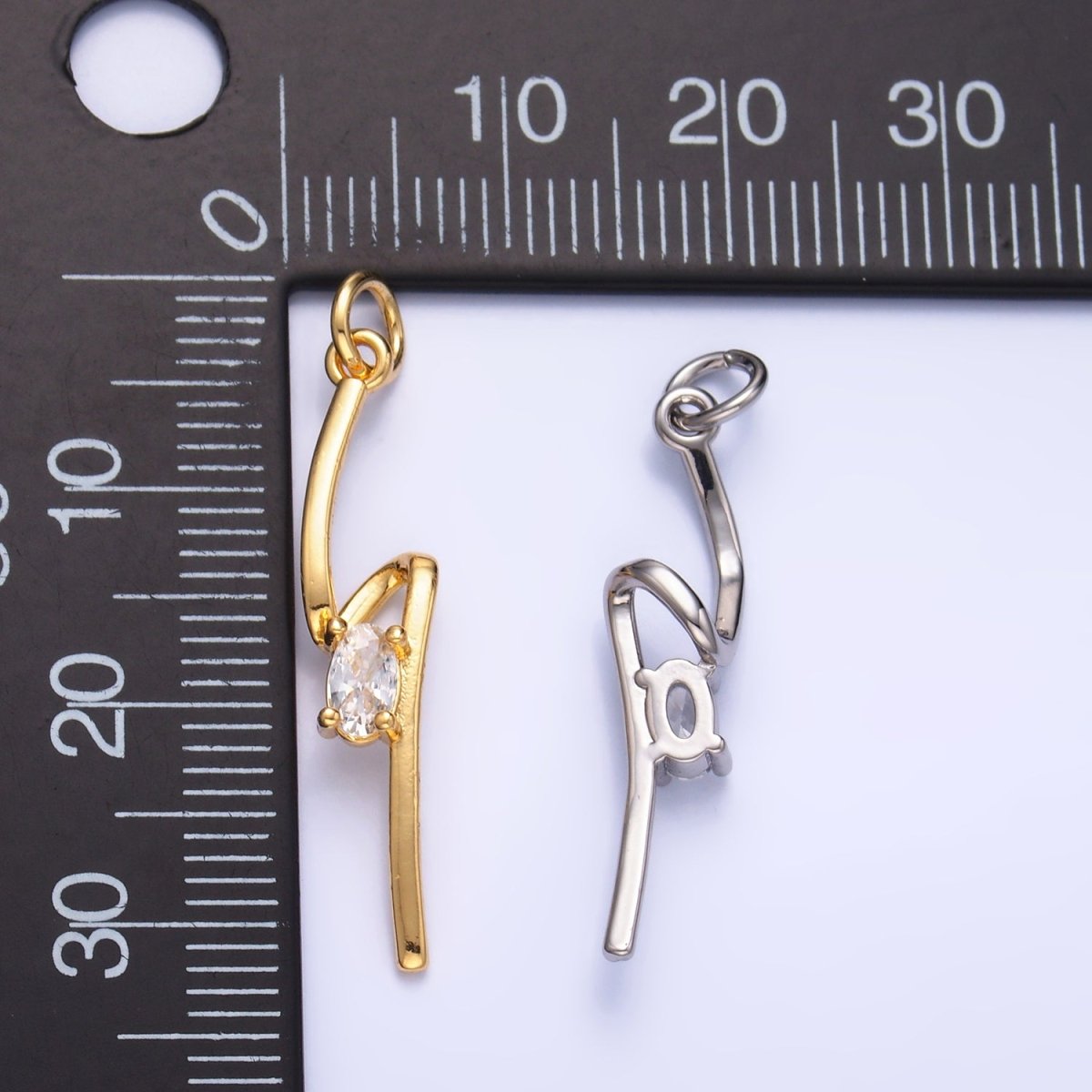 24K Gold Filled Clear CZ Geometric Lightning Bolt Charm in Gold & Silver | W814 - DLUXCA