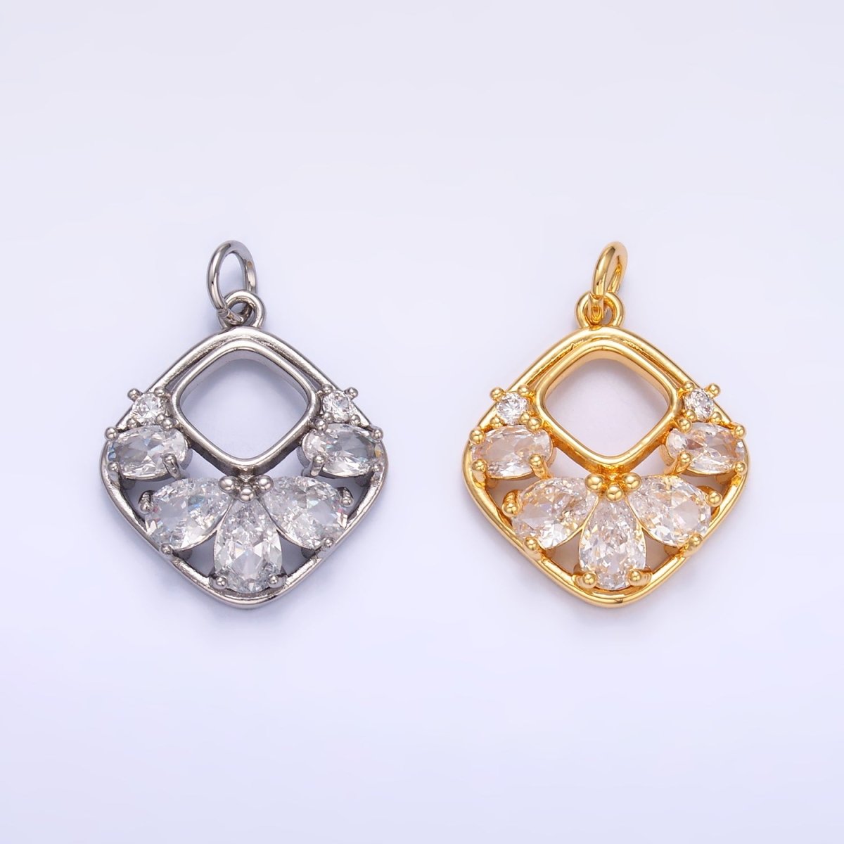 24K Gold Filled Clear CZ Geometric Open Rhombus Charm in Gold & Silver | W409 - DLUXCA