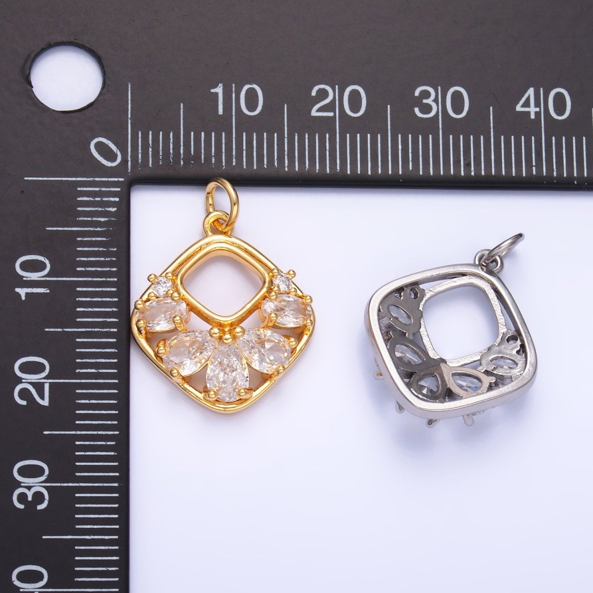 24K Gold Filled Clear CZ Geometric Open Rhombus Charm in Gold & Silver | W409 - DLUXCA