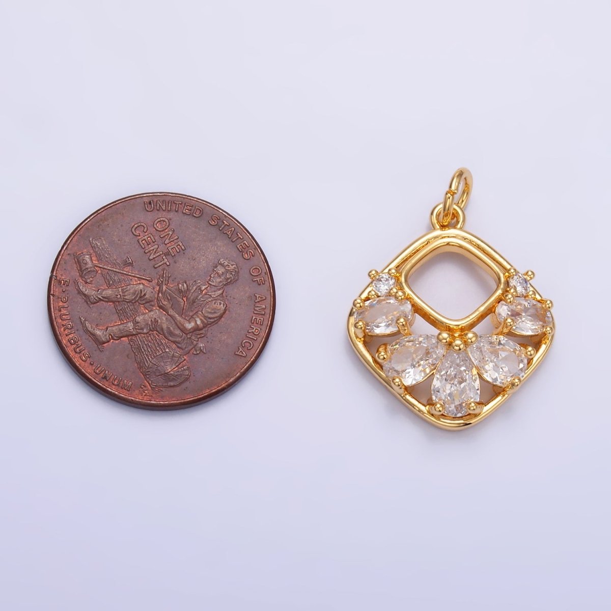 24K Gold Filled Clear CZ Geometric Open Rhombus Charm in Gold & Silver | W409 - DLUXCA