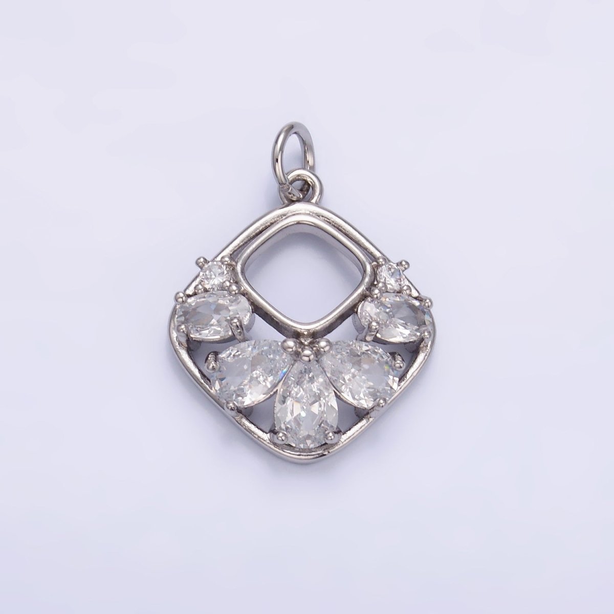 24K Gold Filled Clear CZ Geometric Open Rhombus Charm in Gold & Silver | W409 - DLUXCA